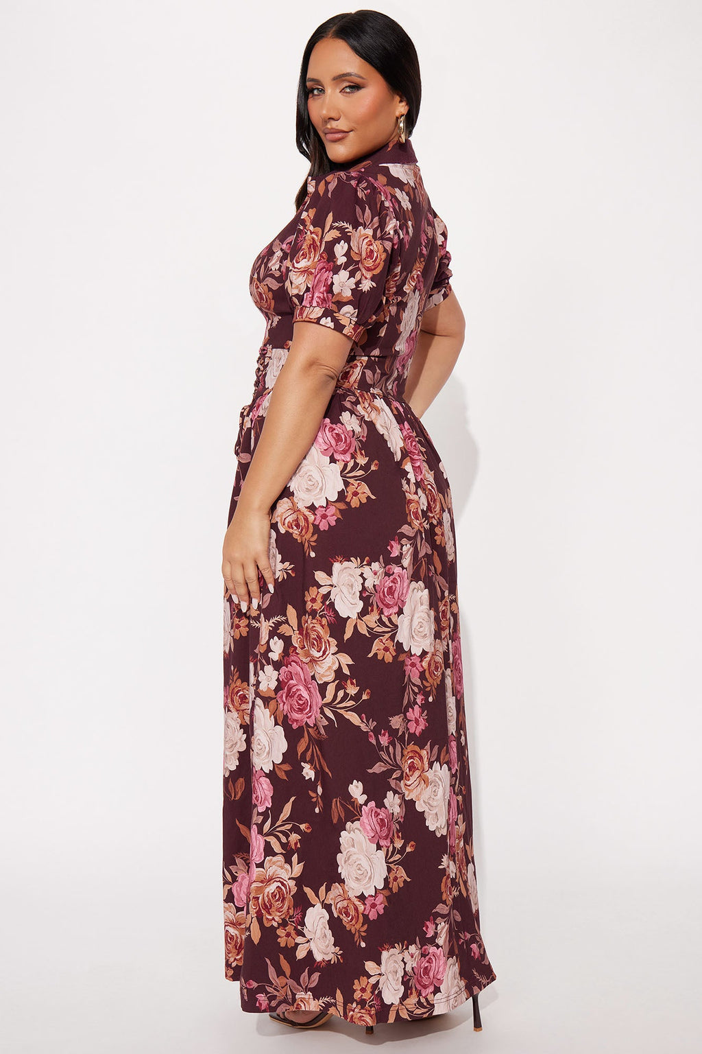 Polly Puff Sleeve Maxi Dress - Burgundy/combo