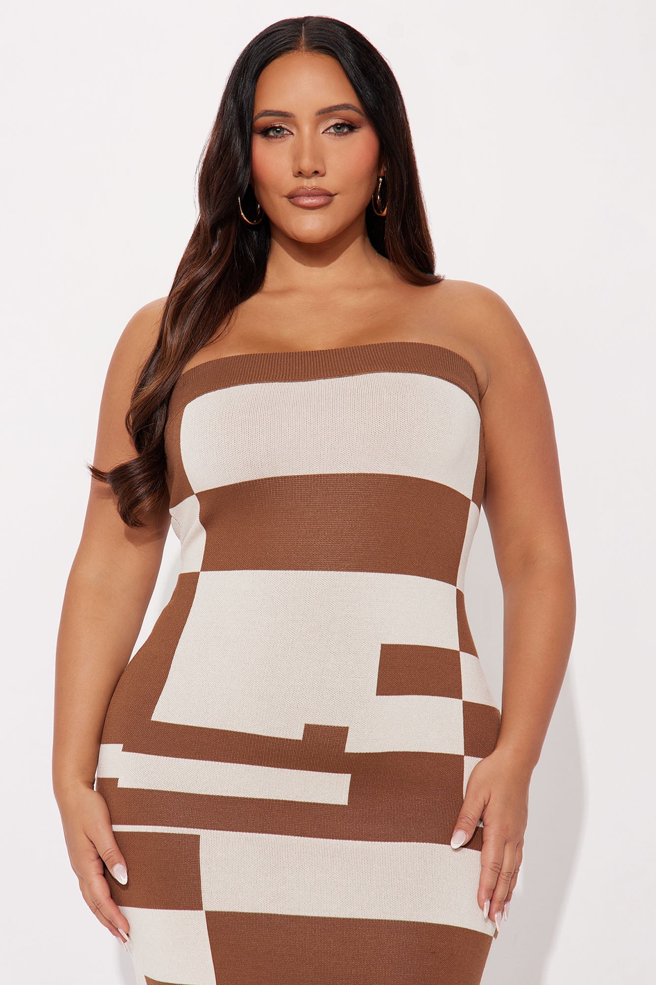 Willa Color Block Midi Dress - Brown/combo