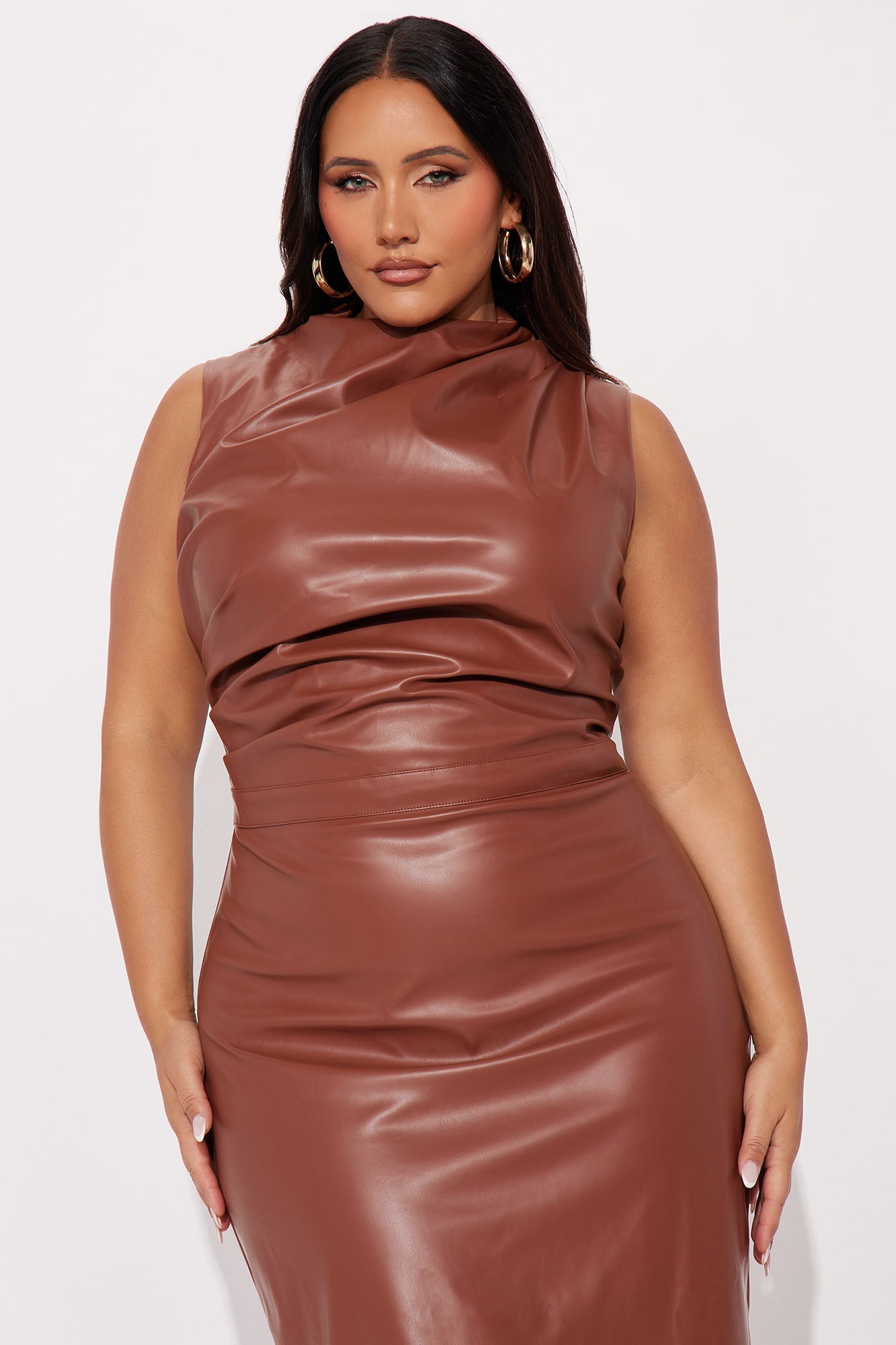 Millie Faux Leather Maxi Dress - Brown