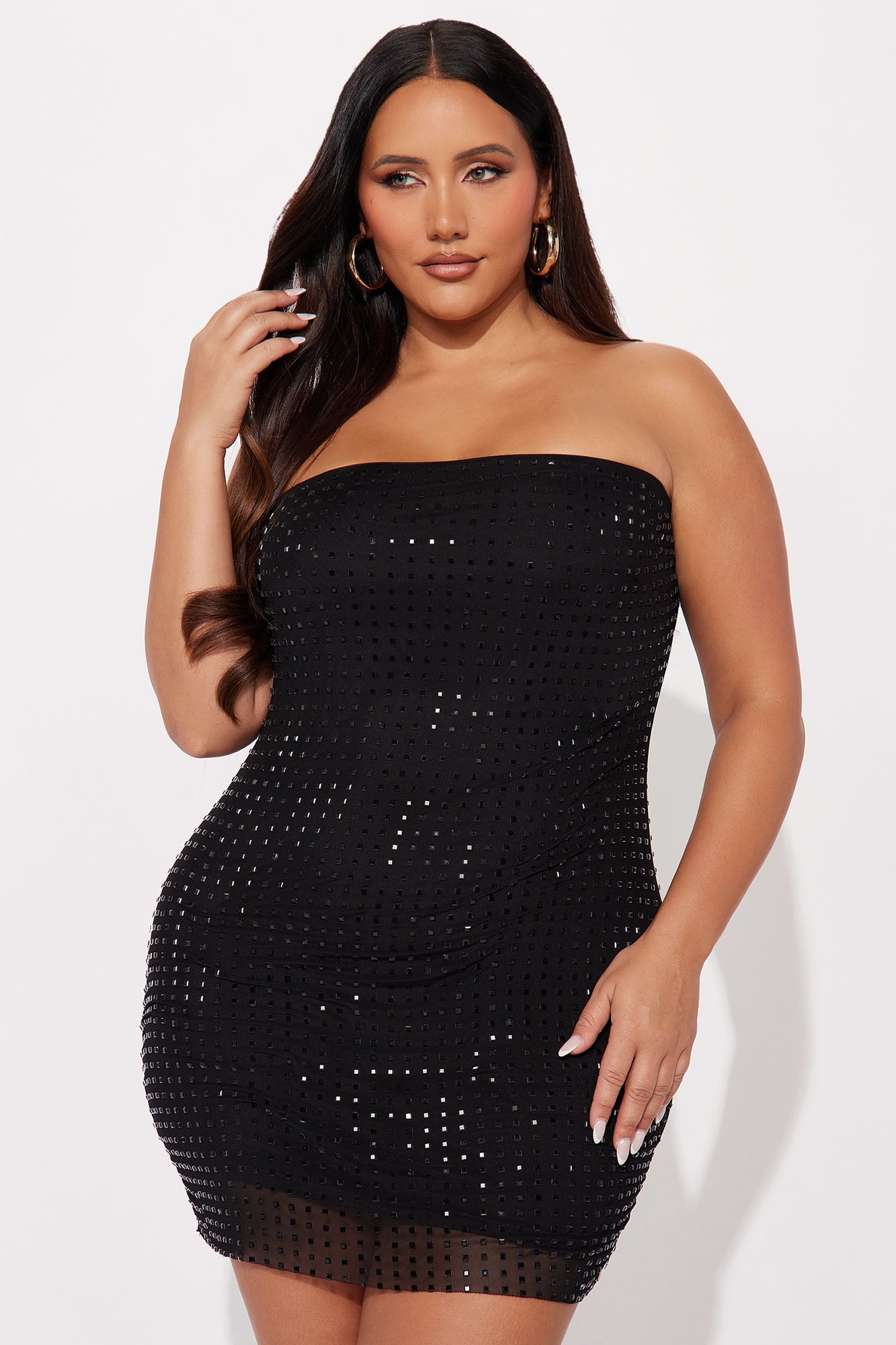 Shine Brighter Rhinestone Mini Dress - Black