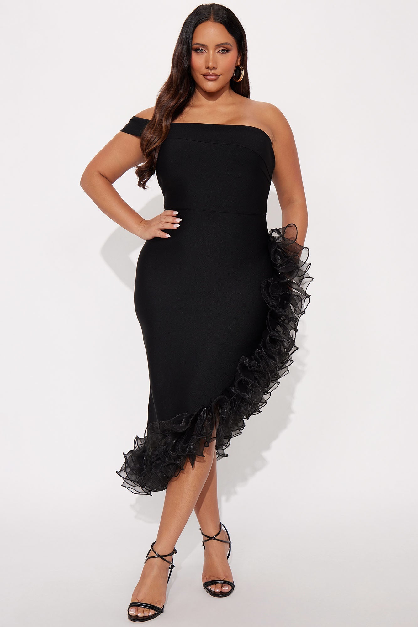Blaise Ruffle Midi Dress - Black