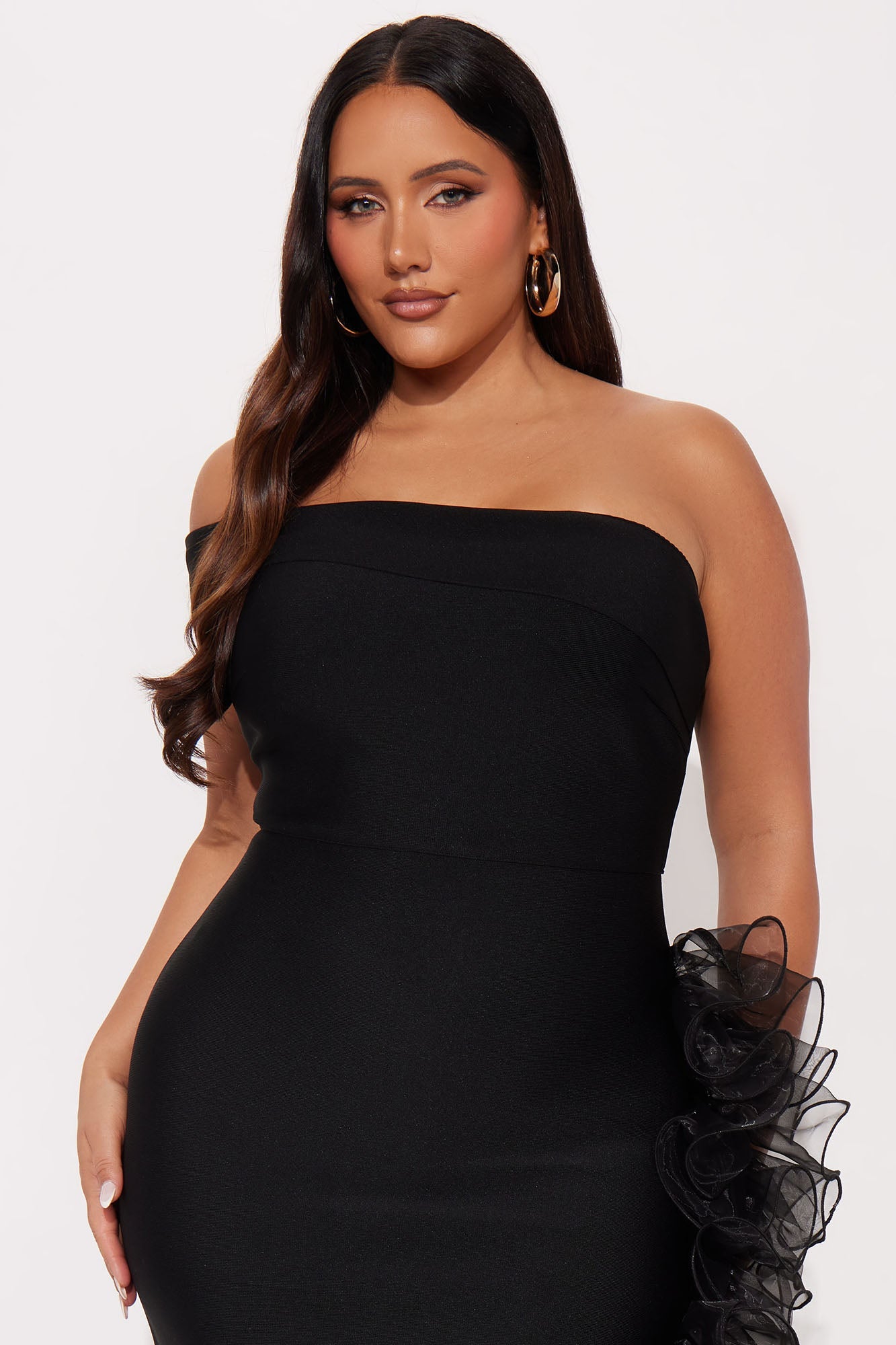 Blaise Ruffle Midi Dress - Black