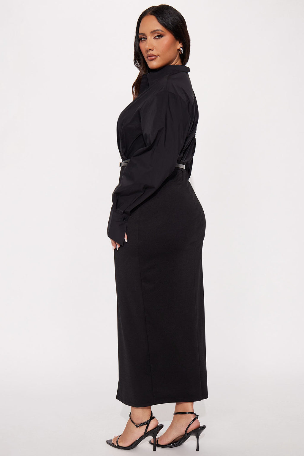 Samira Belted Maxi Shirt Dress - Black/Black