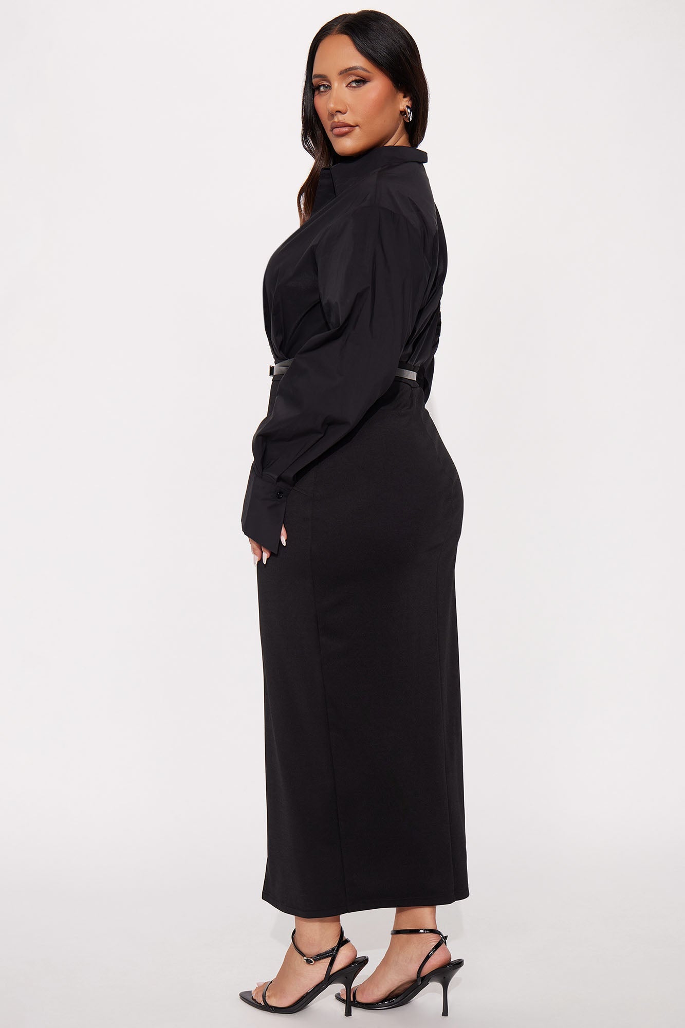 Samira Belted Maxi Shirt Dress - Black/Black
