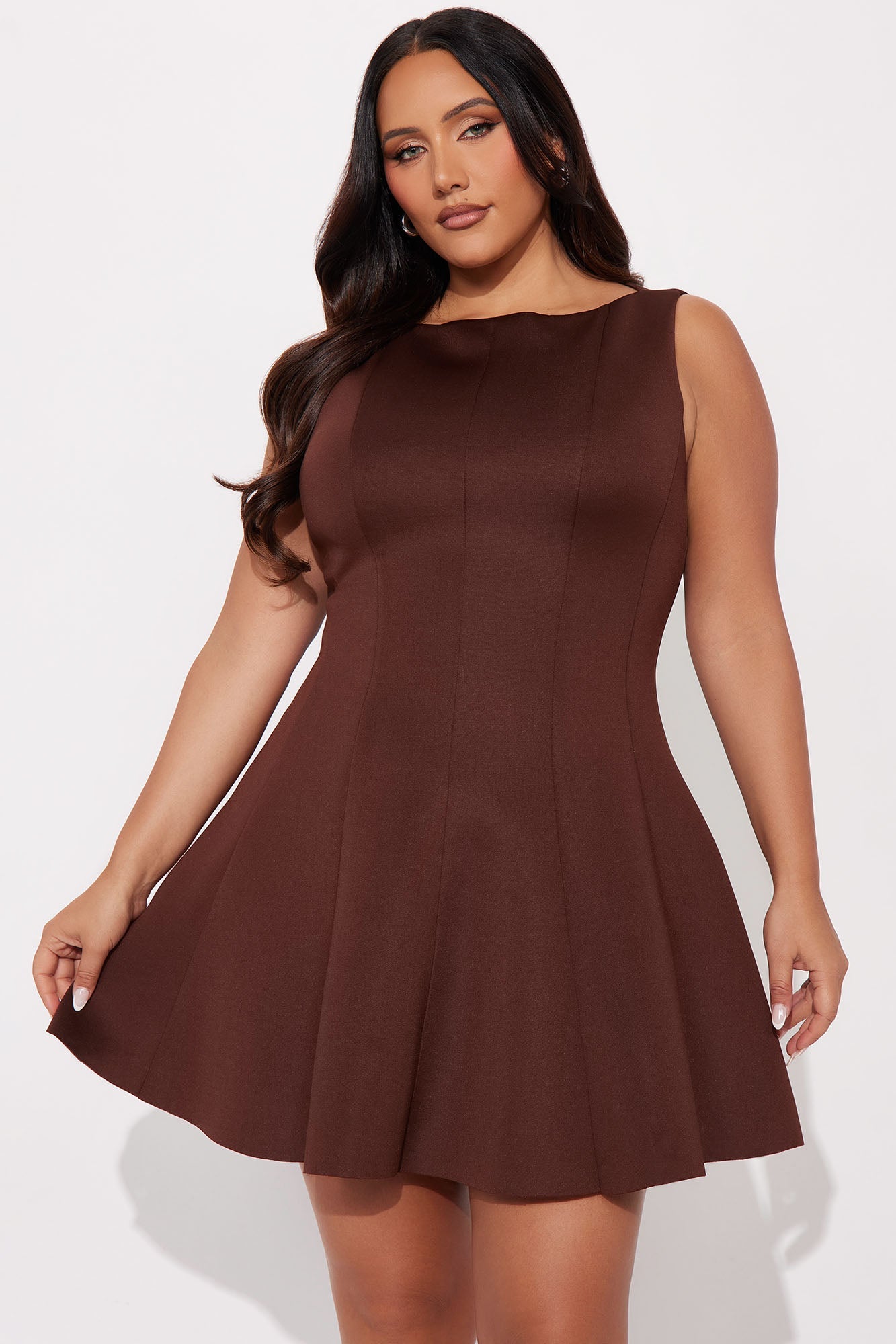 Sweet Sunday Pleated Mini Dress - Chocolate