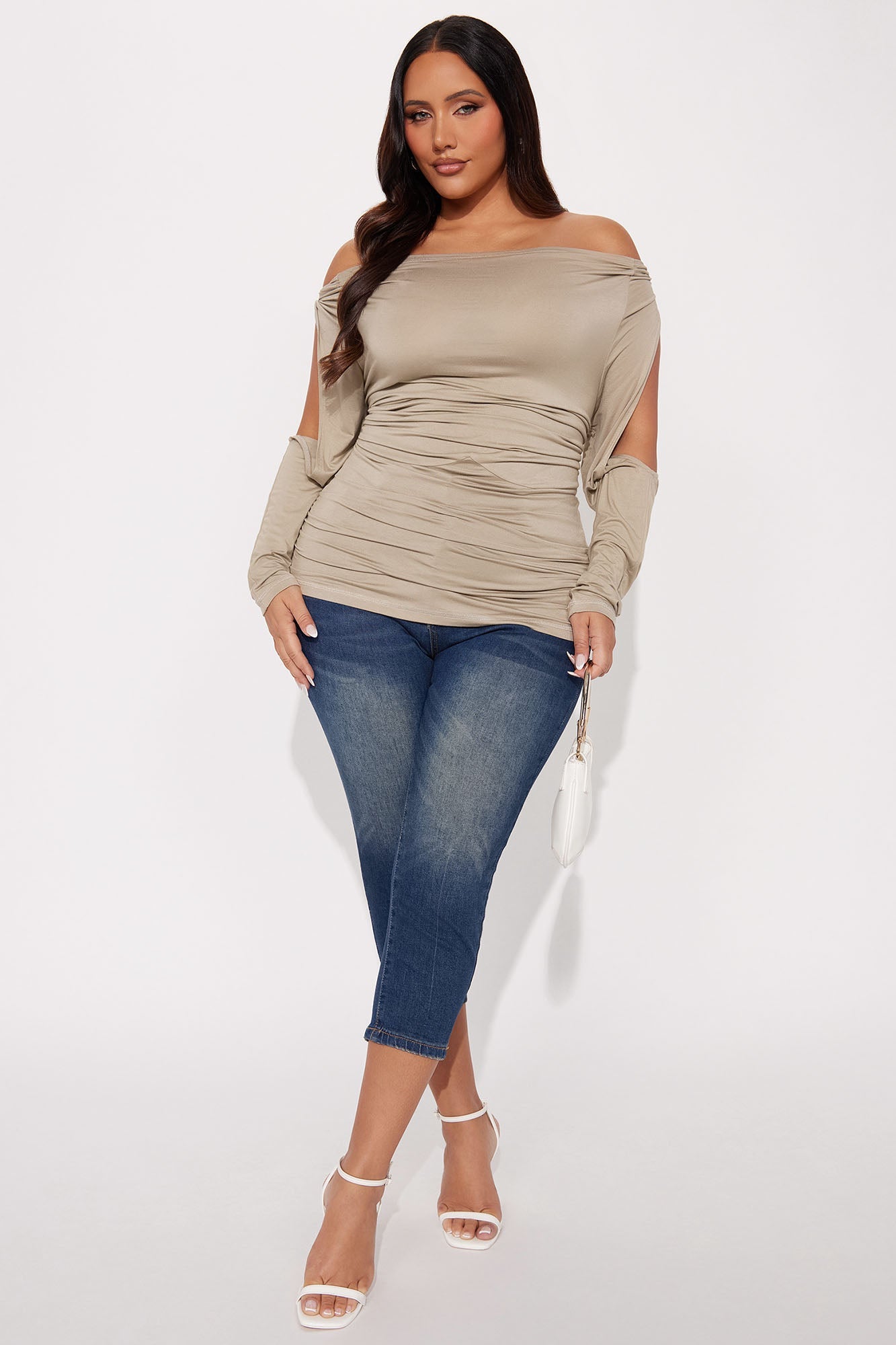 Drew Long Sleeve Off Shoulder Top - Stone