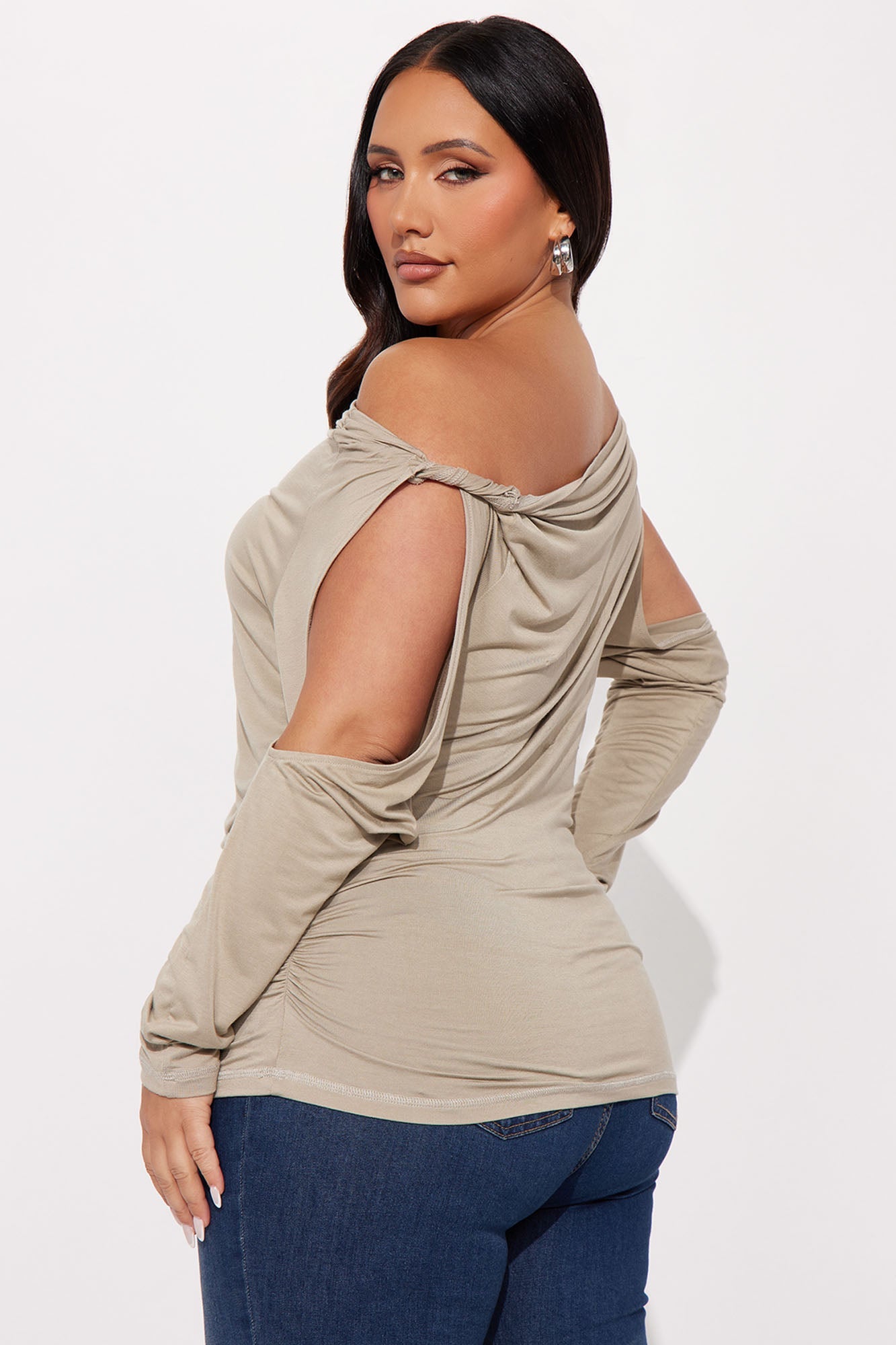 Drew Long Sleeve Off Shoulder Top - Stone