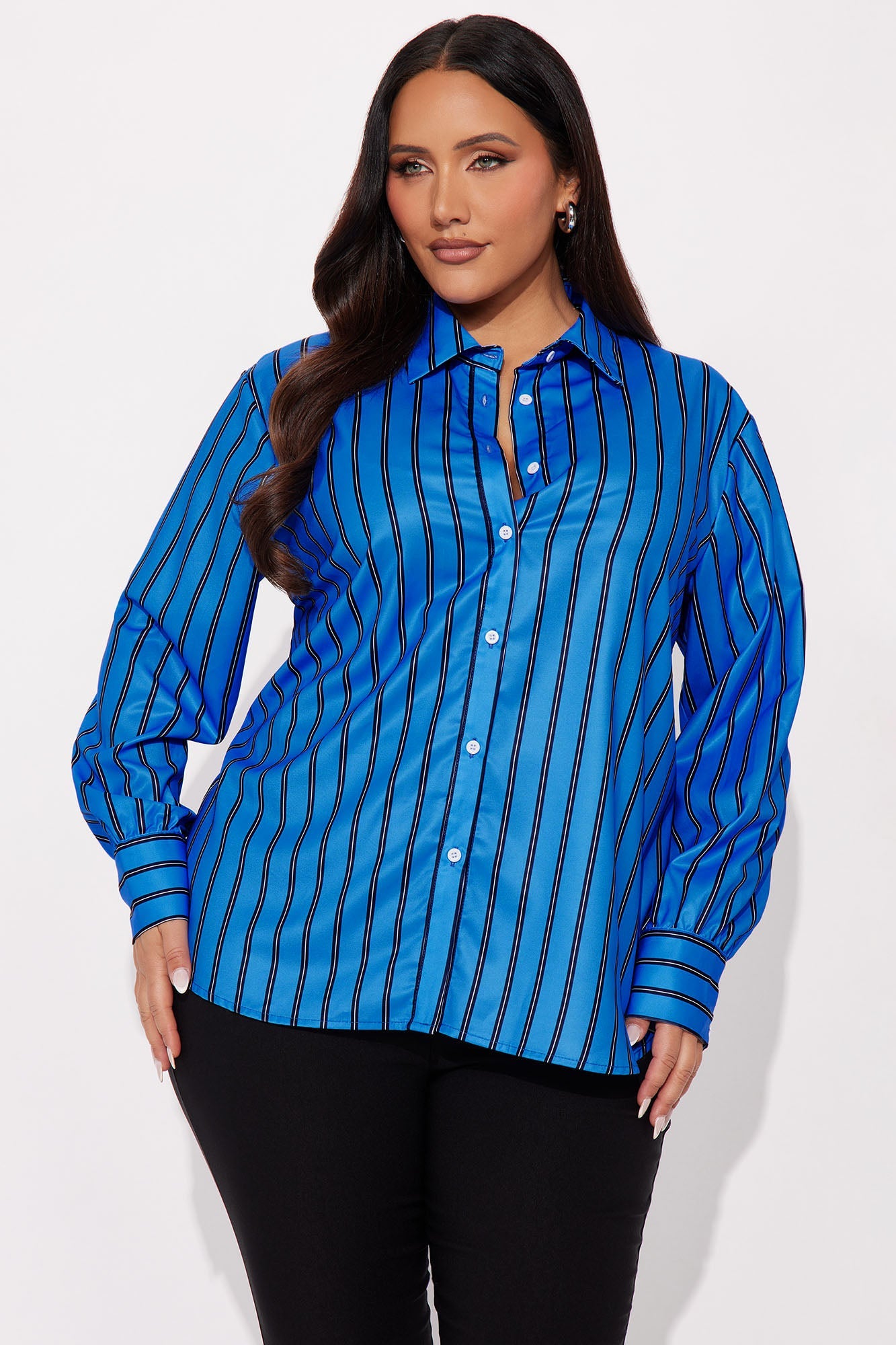 Myra Pinstripe Satin Shirt - Blue/combo