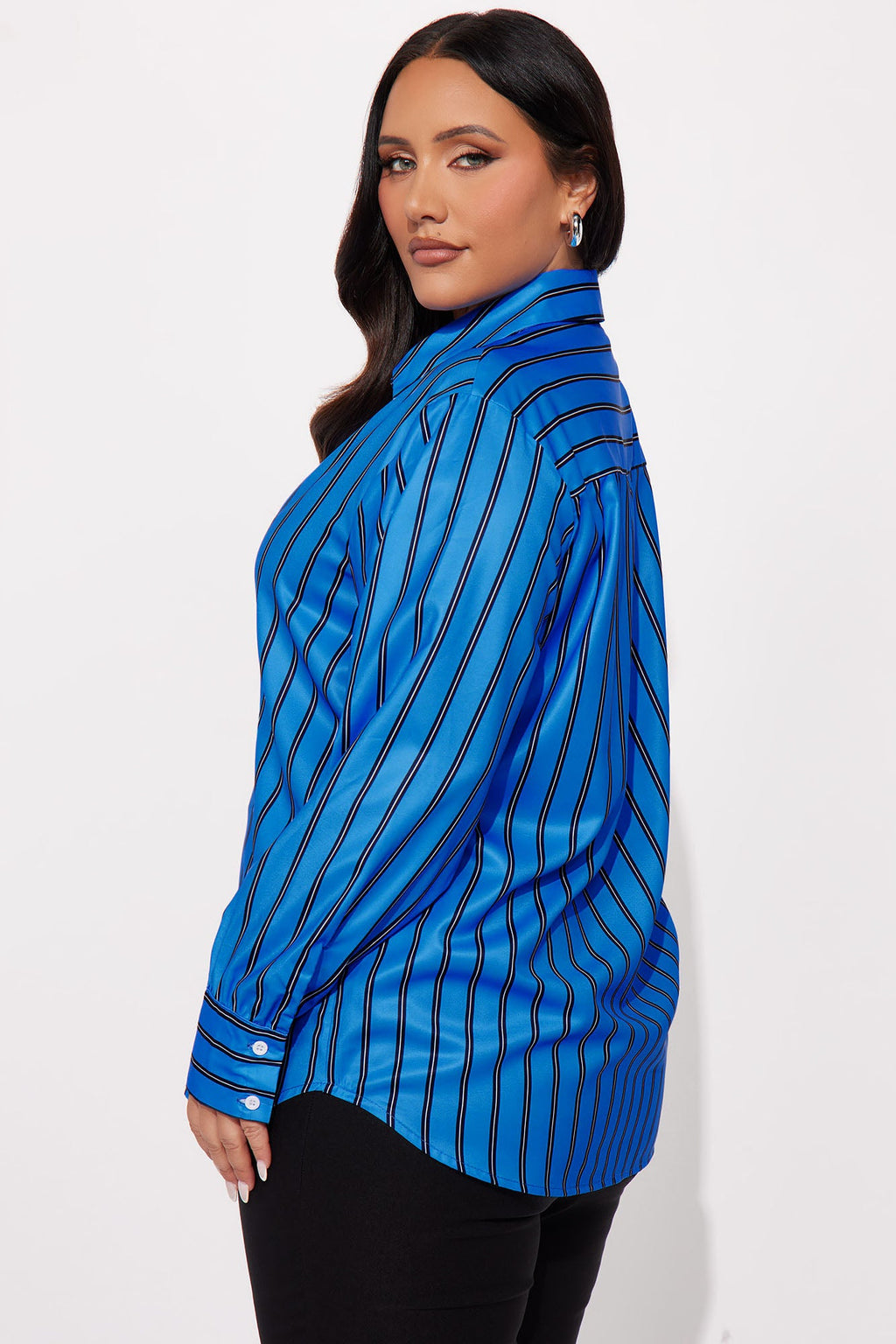 Myra Pinstripe Satin Shirt - Blue/combo