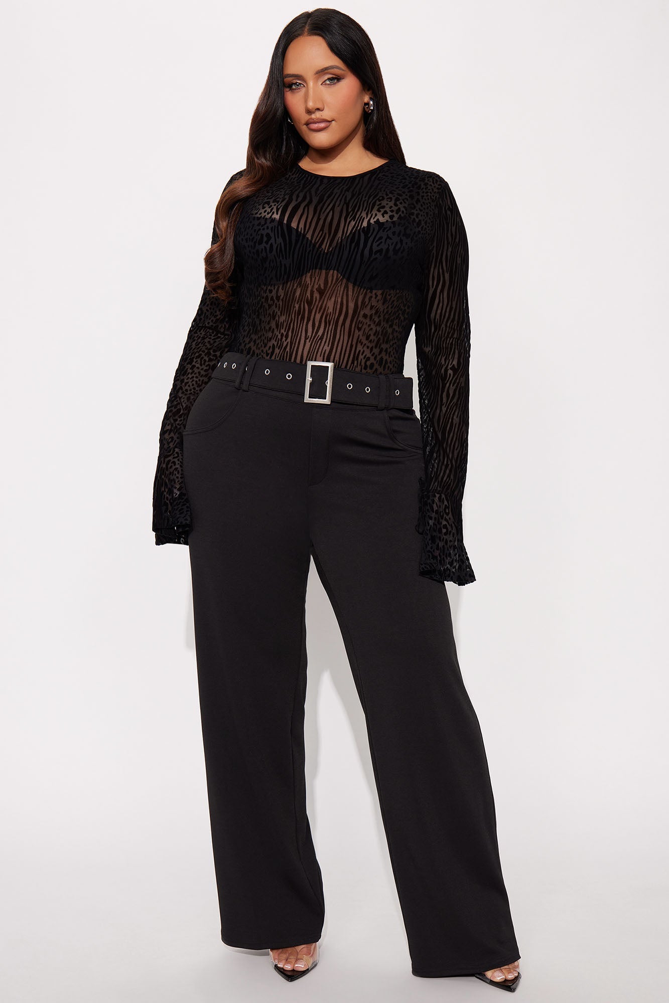 Make It Worth It Belted Straight Leg Ponte Pant 32 - Black