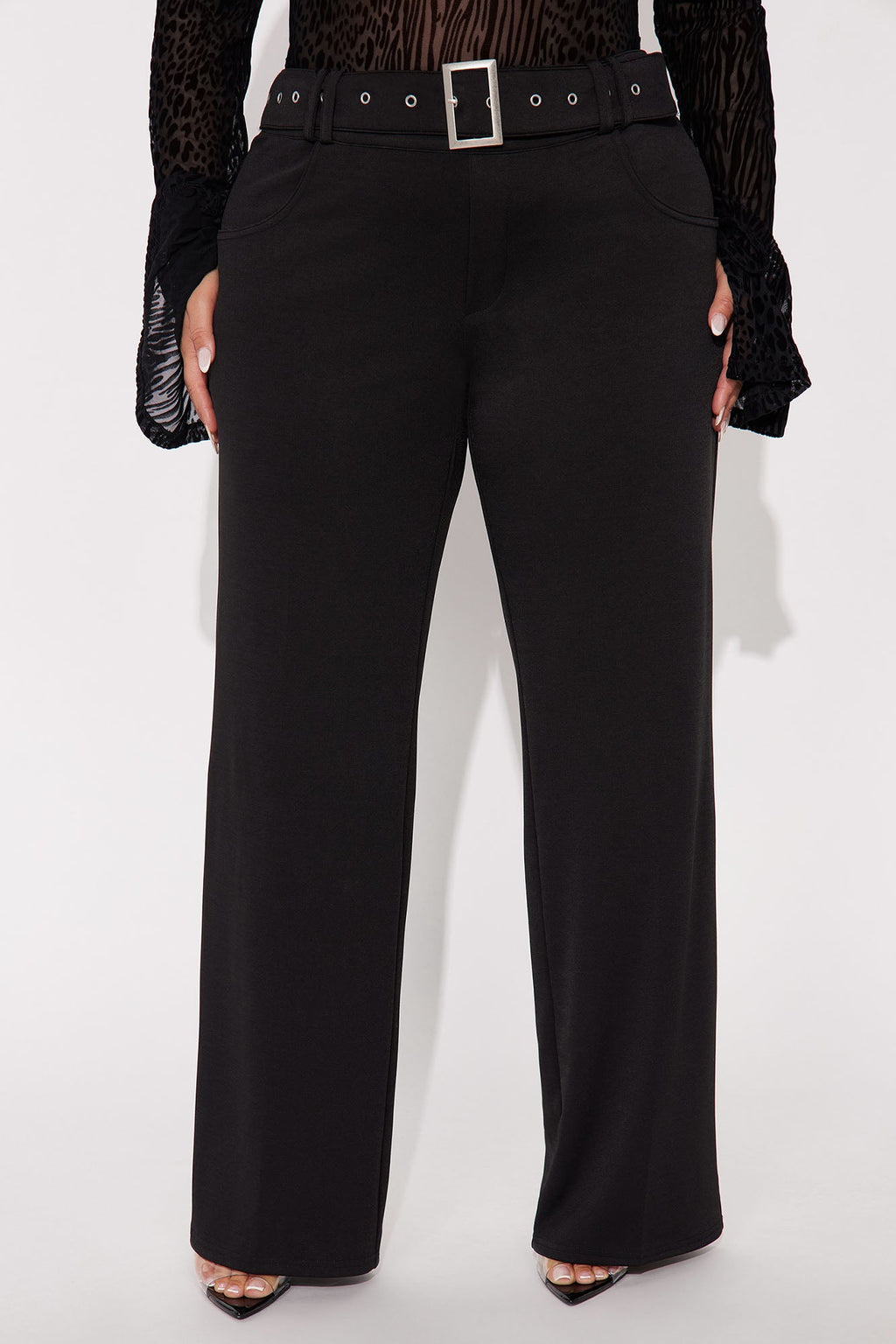 Make It Worth It Belted Straight Leg Ponte Pant 32 - Black
