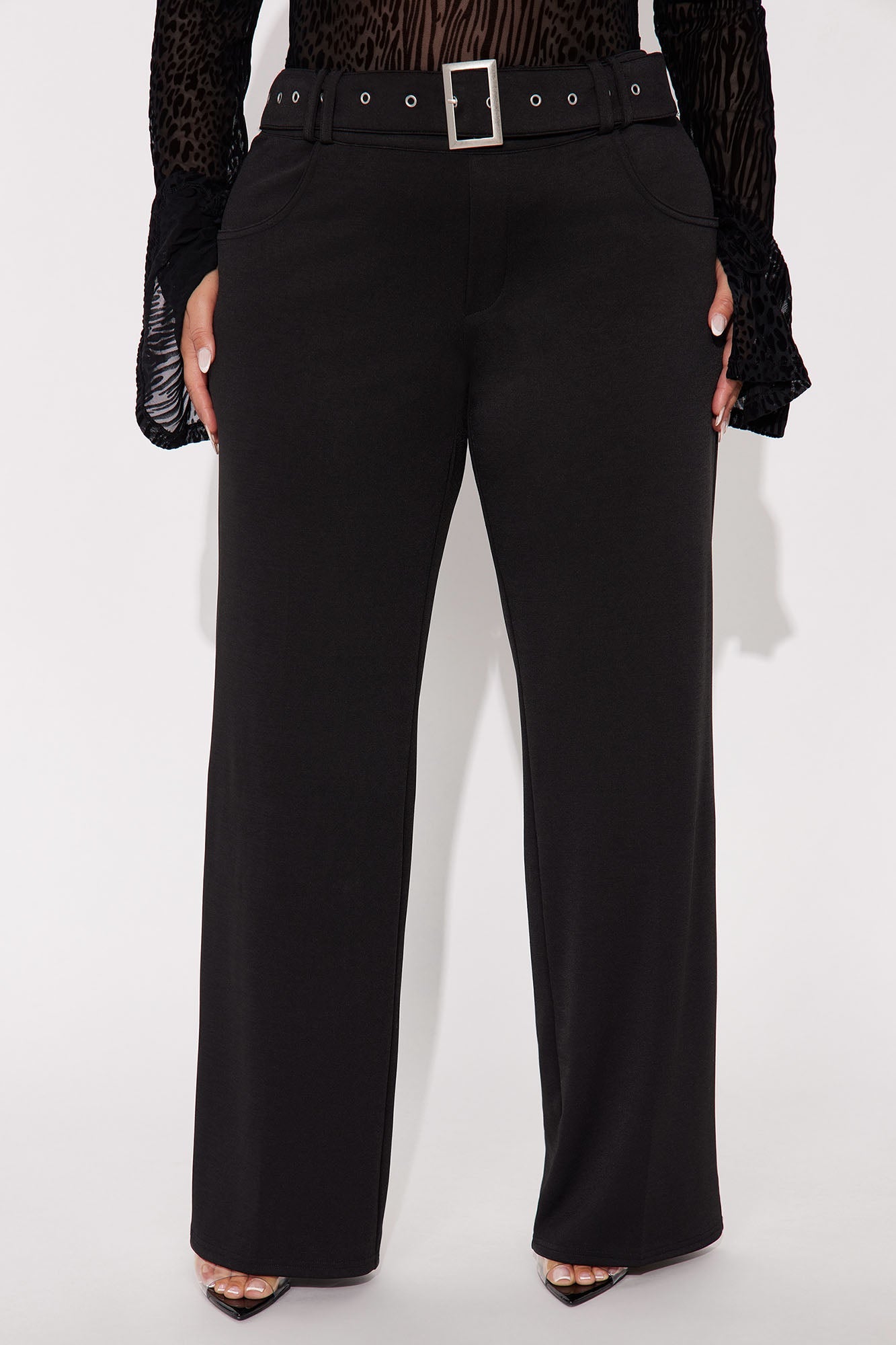 Make It Worth It Belted Straight Leg Ponte Pant 32 - Black