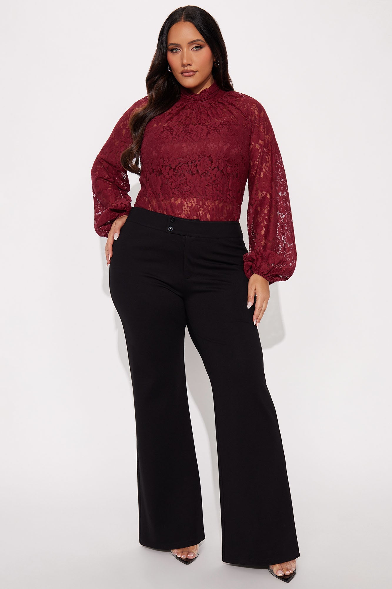Finer Taste 2 Piece Lace Shirt Set - Wine