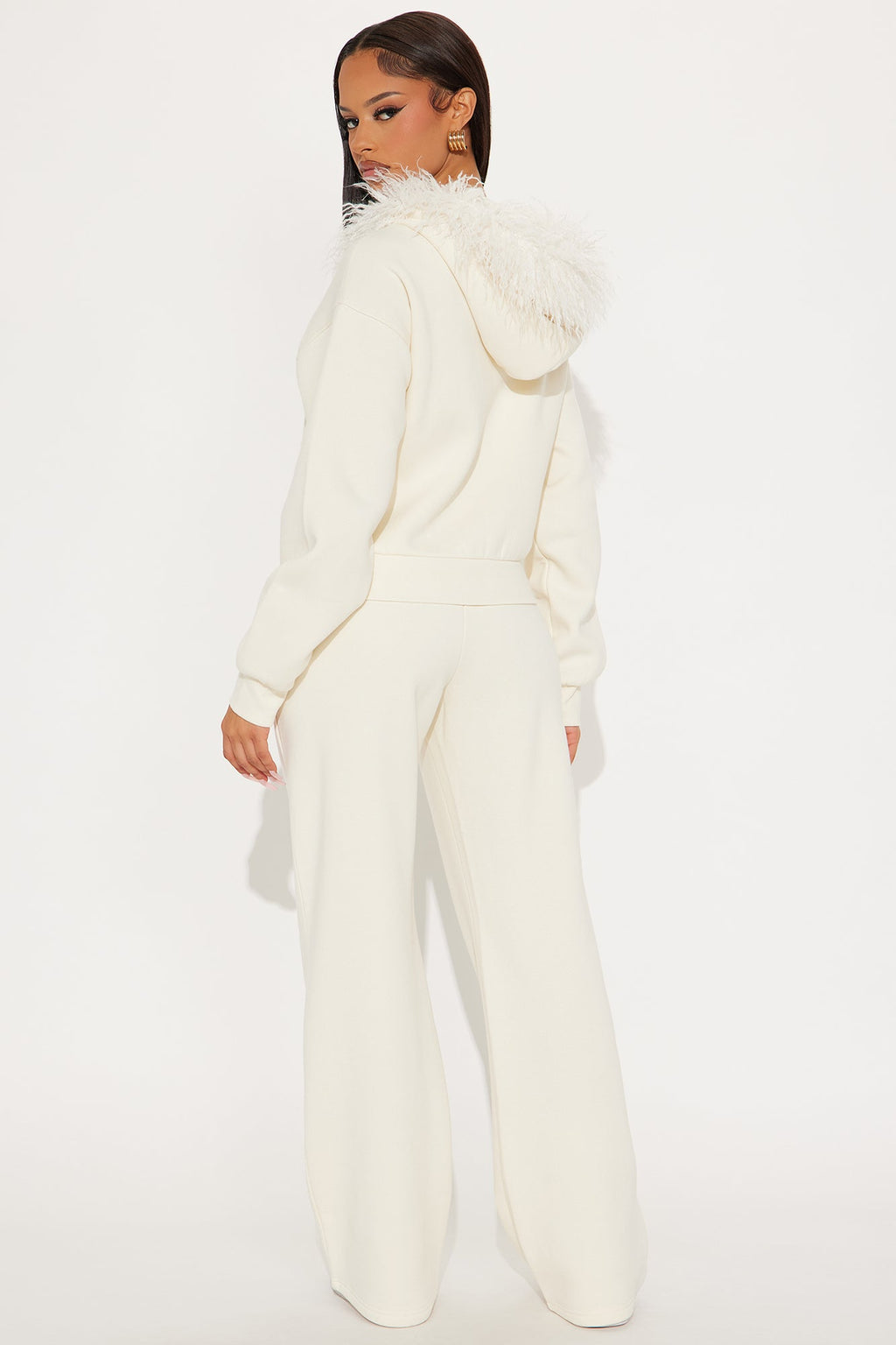 Keep Me Warm Faux Fur Trim Hoodie Set - Cream