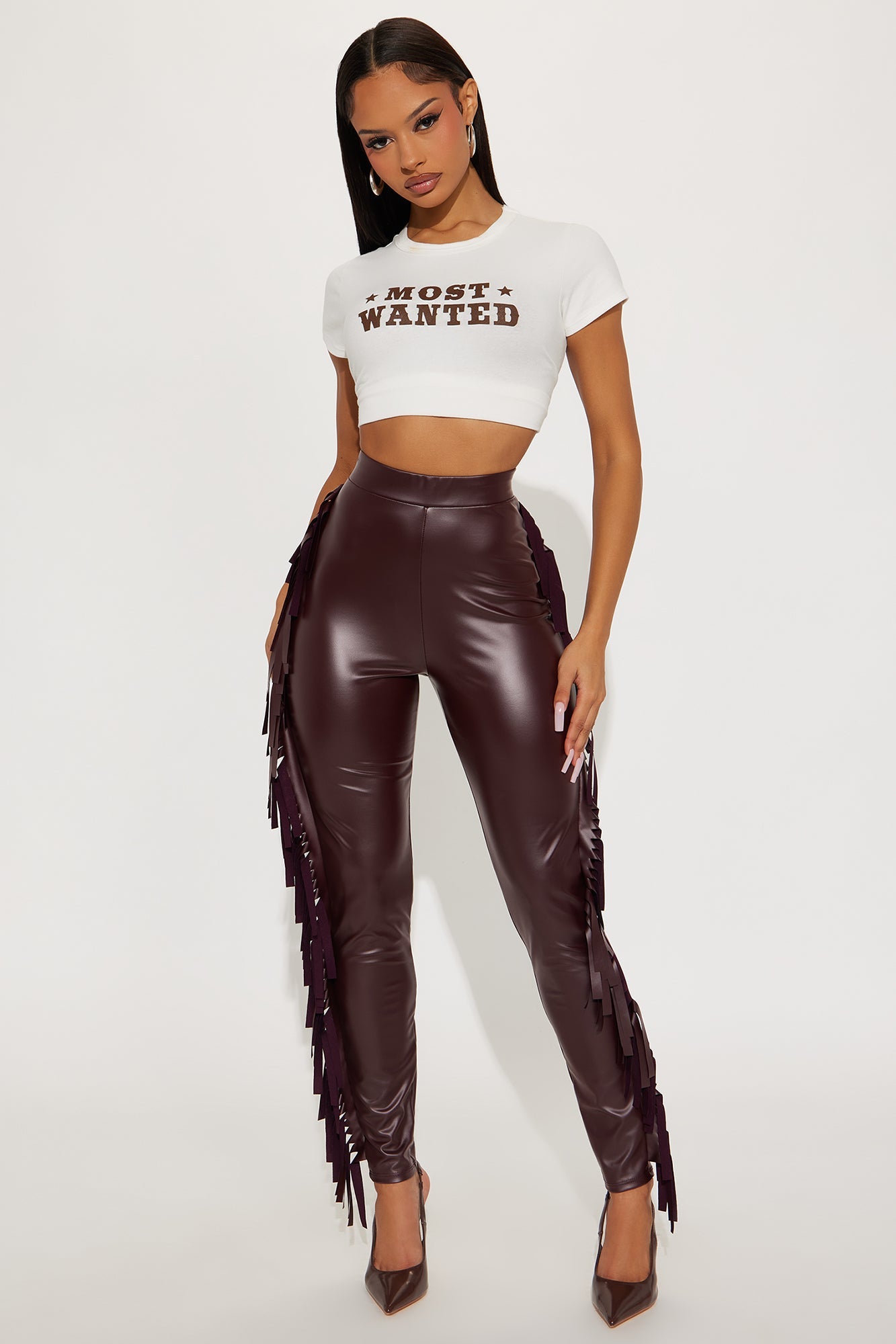Shaking It Fringe Legging - Burgundy