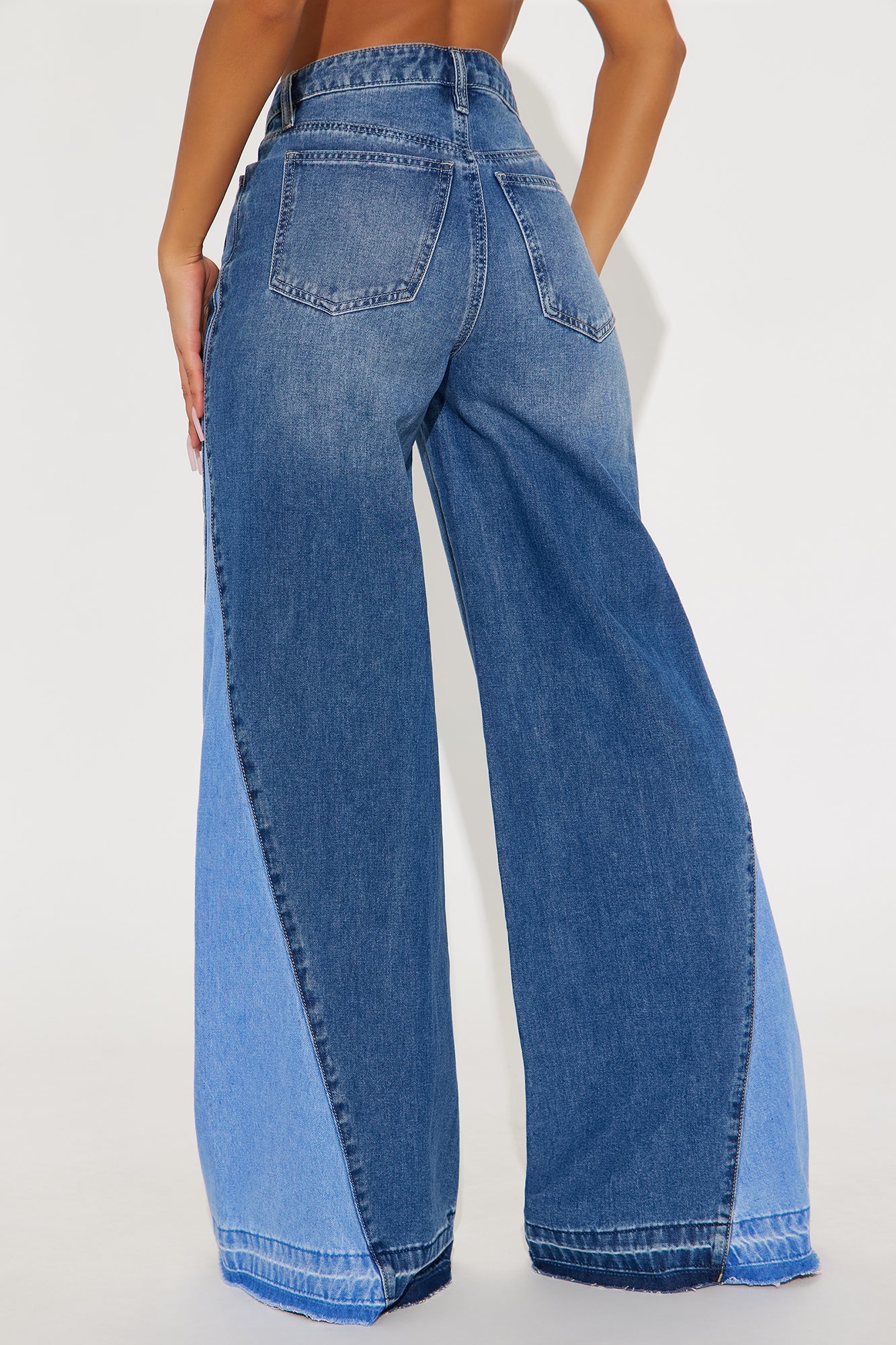 Double Take Two Tone Wide Leg Jeans - Medium Wash