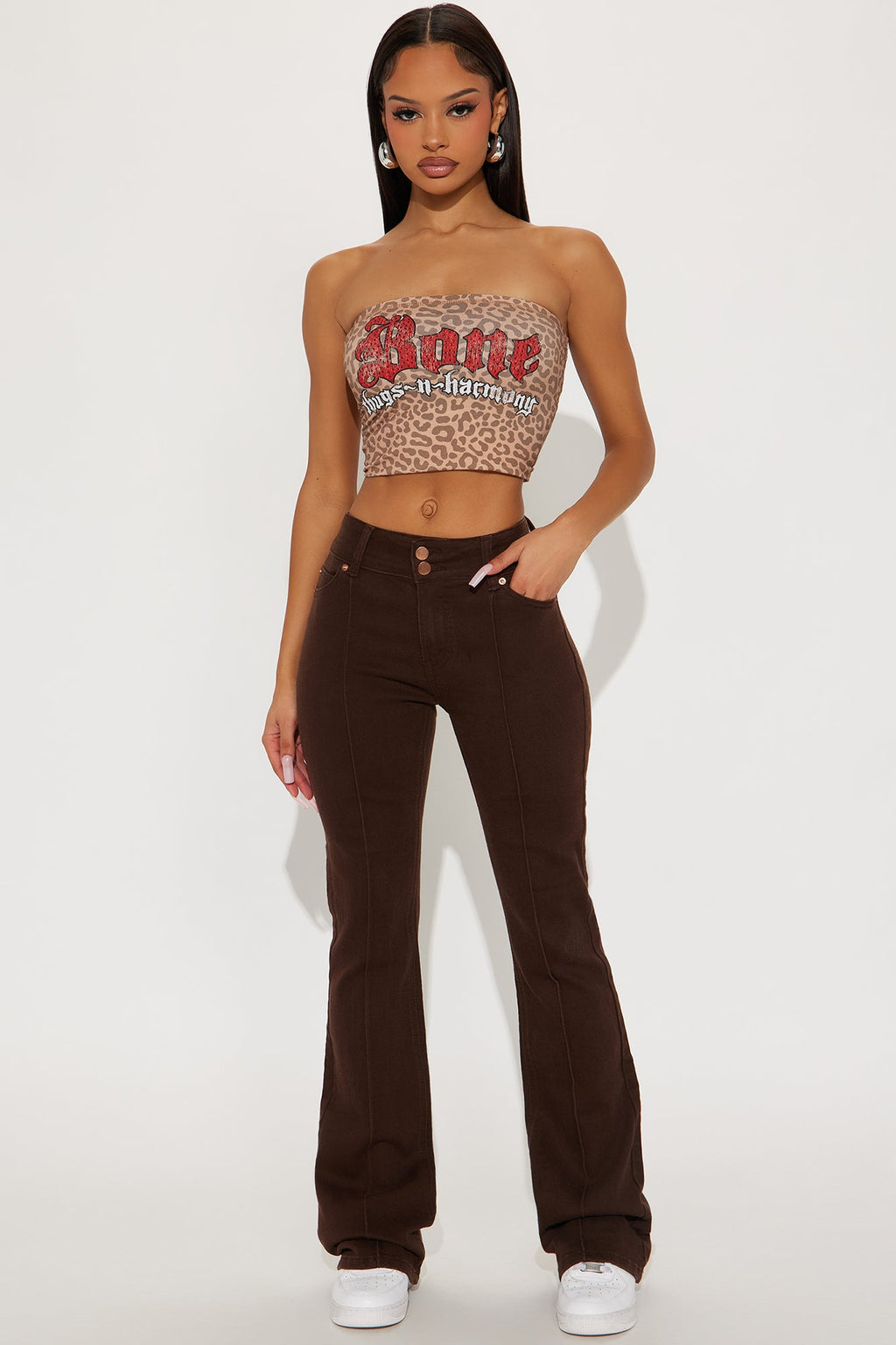 London Low Rise Pintuck Flare Jeans - Brown