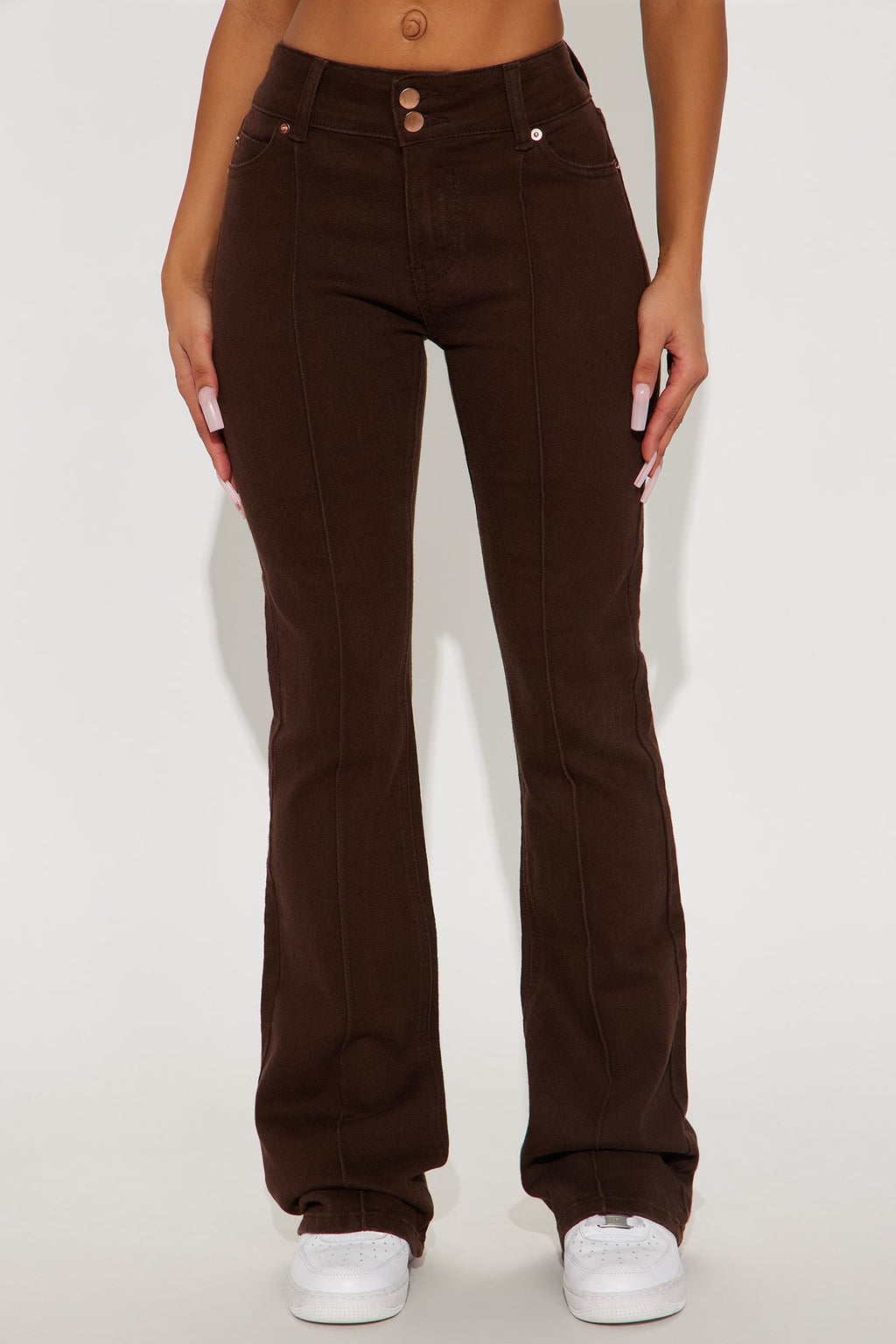 London Low Rise Pintuck Flare Jeans - Brown