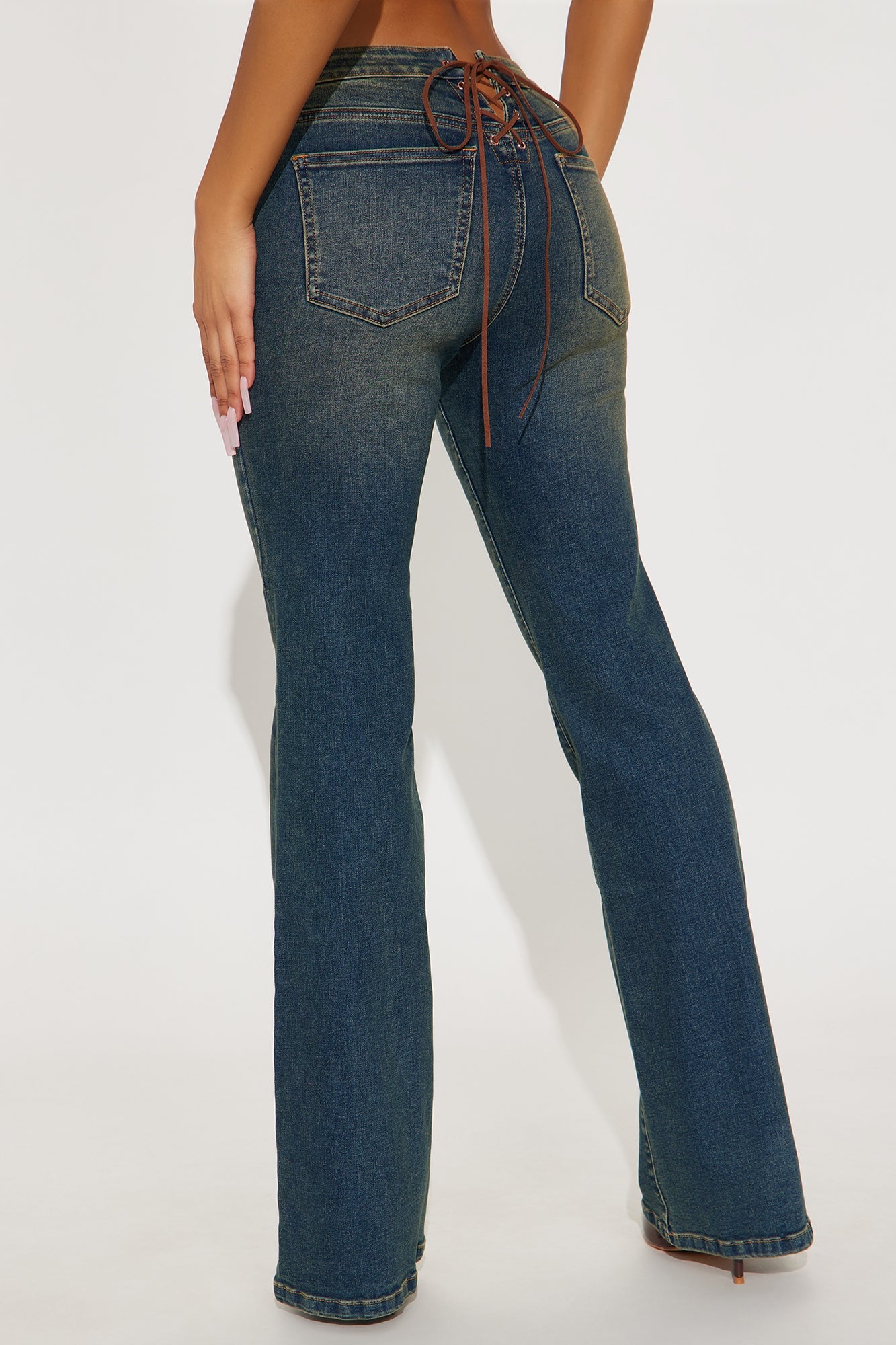 Country Soul Lace Up Flare Jeans - Vintage Wash