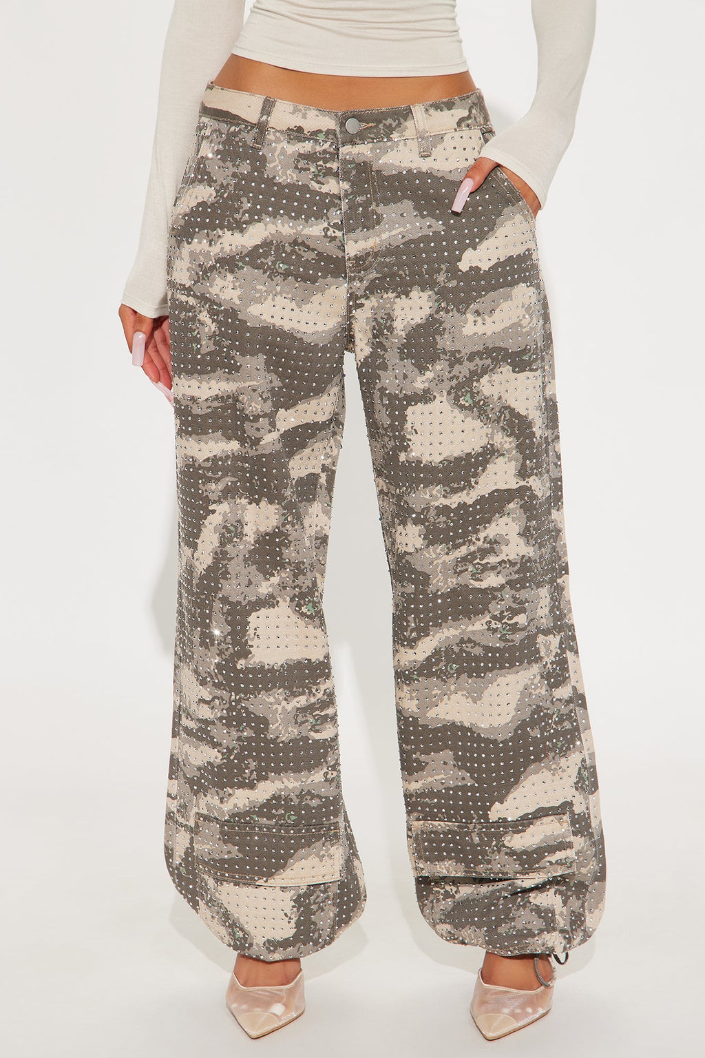 Look Don't Talk Embellished Camp Print Jogger Pant - Camouflage