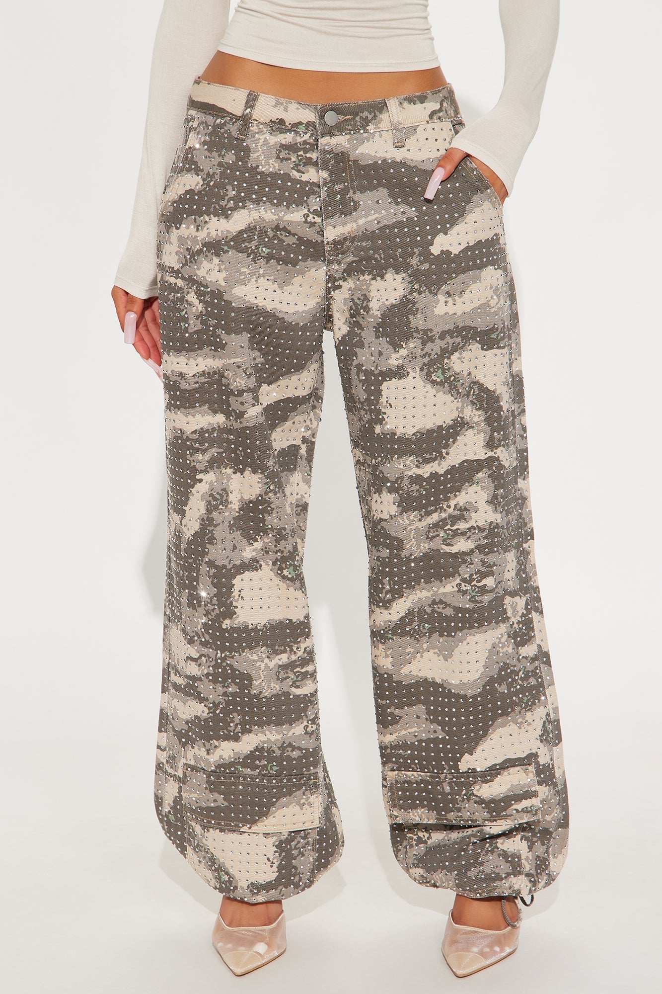 Look Don't Talk Embellished Camp Print Jogger Pant - Camouflage