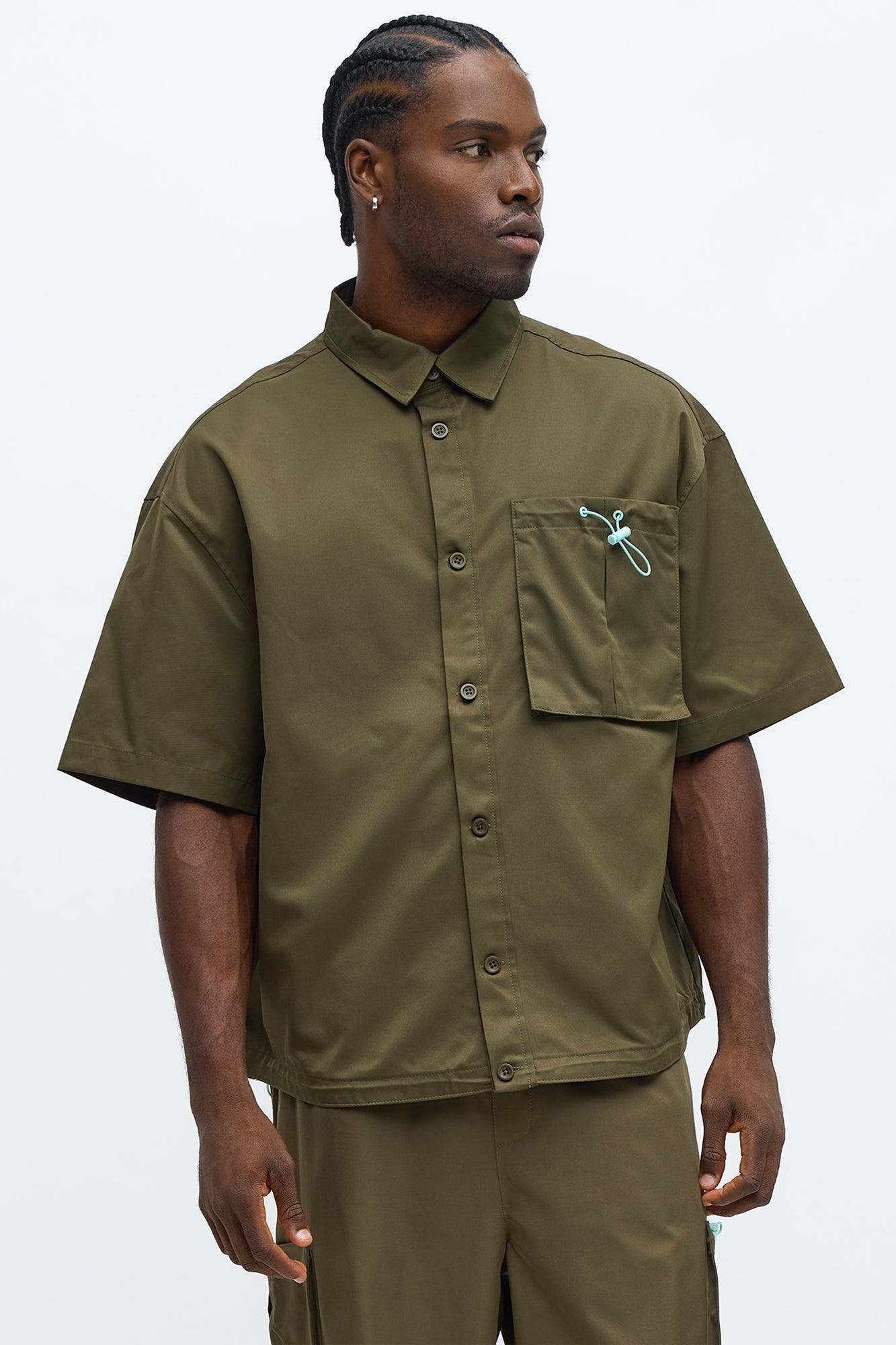 Oversized Viktor Short Sleeve Button Up Shirt - Olive