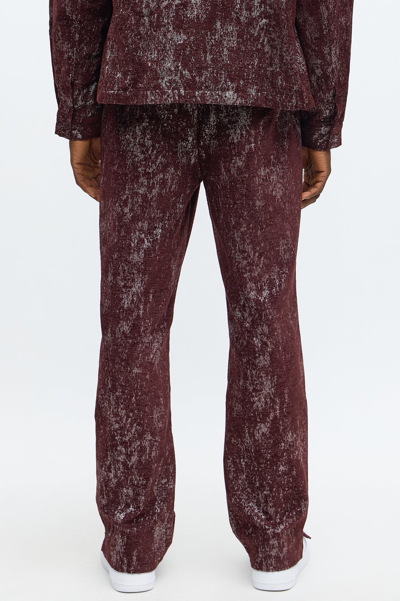 Slim Flare Slit Velvet Heathered Pant - Burgundy