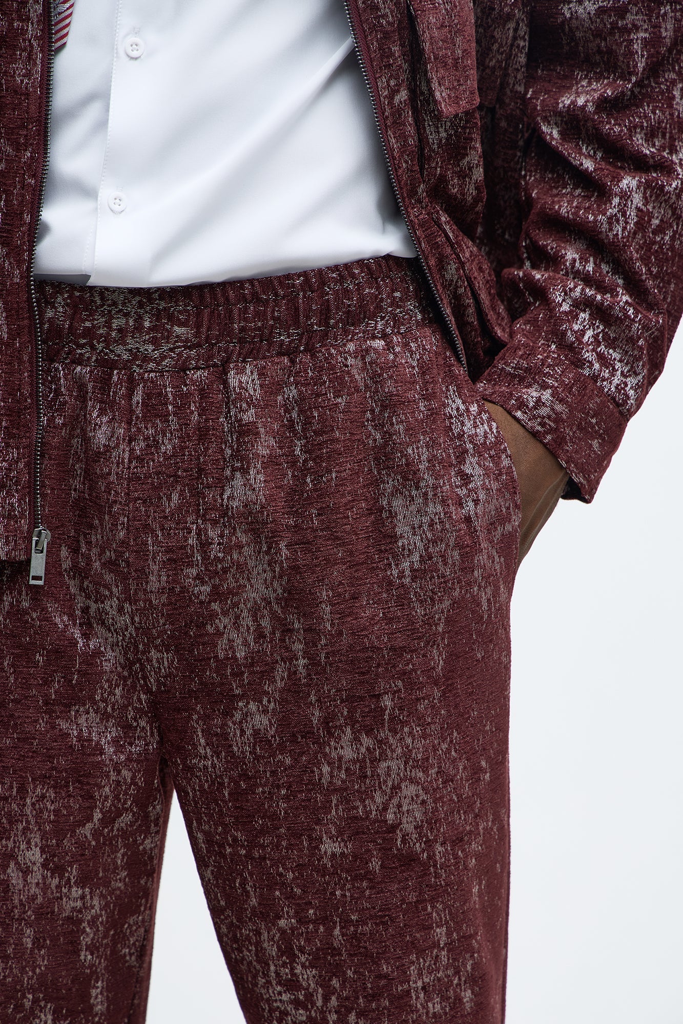 Slim Flare Slit Velvet Heathered Pant - Burgundy