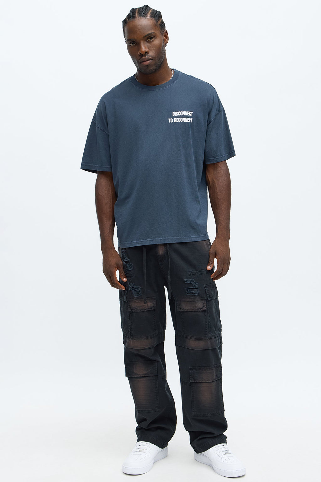 Baggy Burn It Up Distressed Cargo Pants - Black