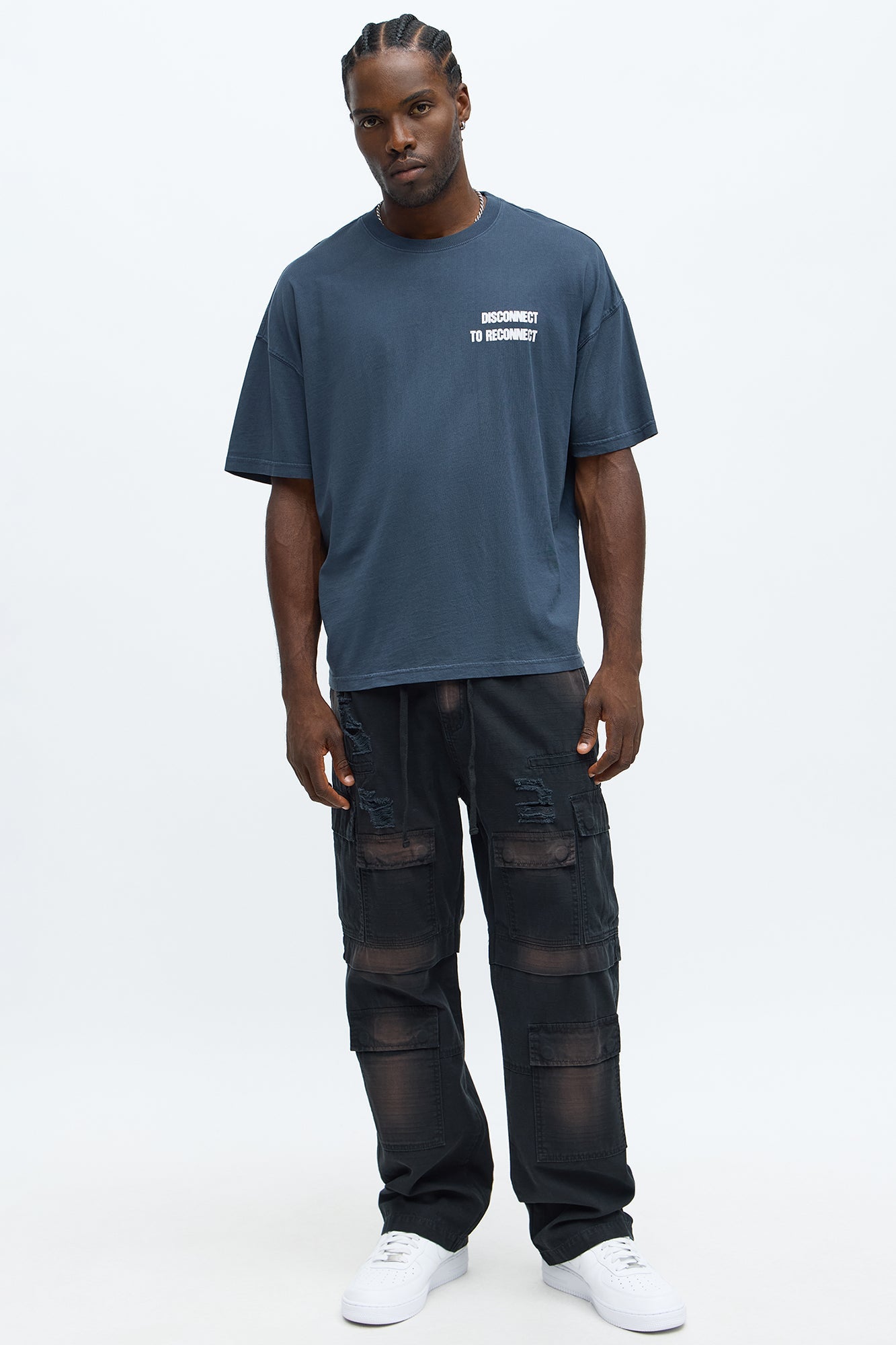 Baggy Burn It Up Distressed Cargo Pants - Black