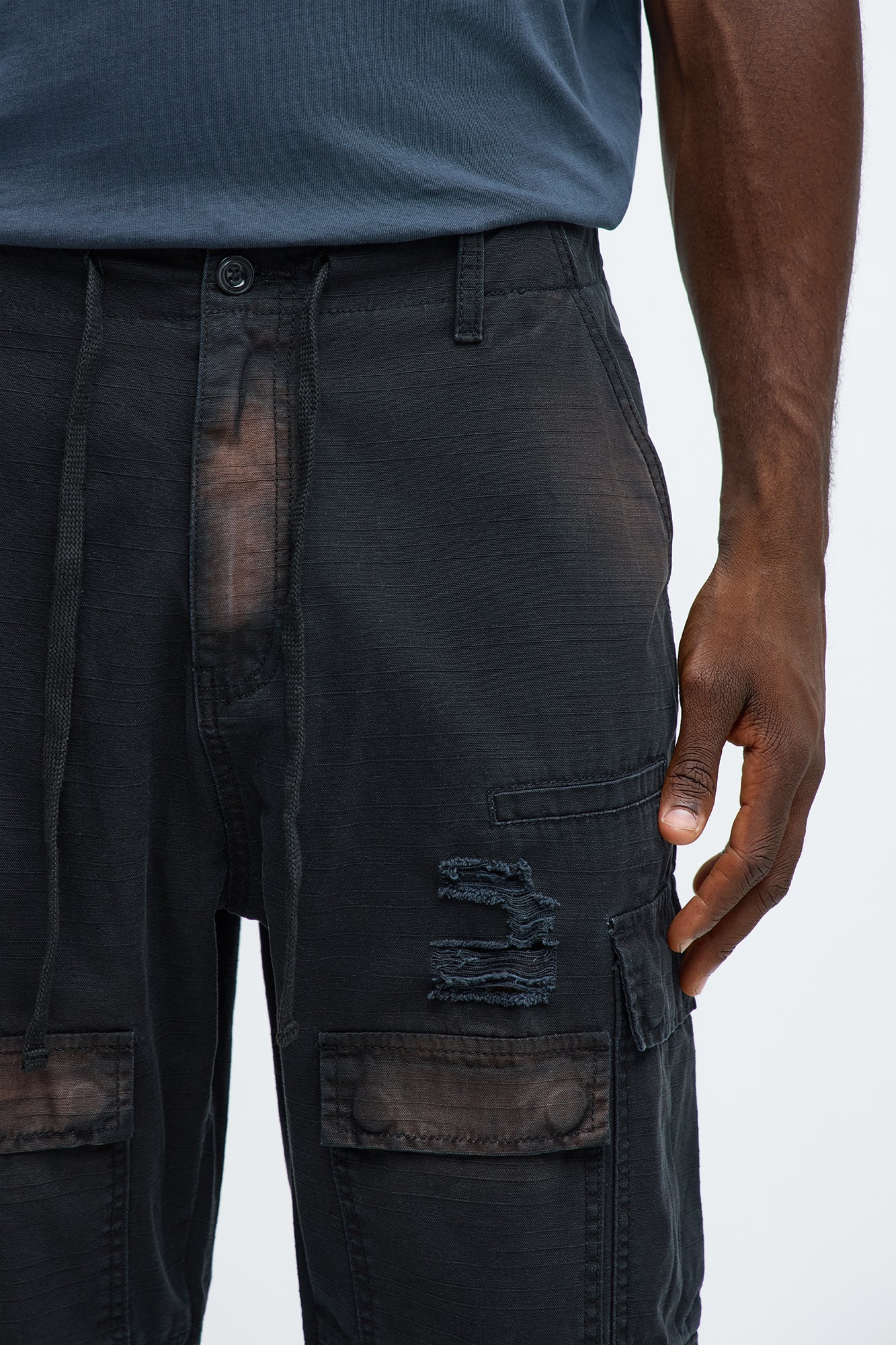 Baggy Burn It Up Distressed Cargo Pants - Black