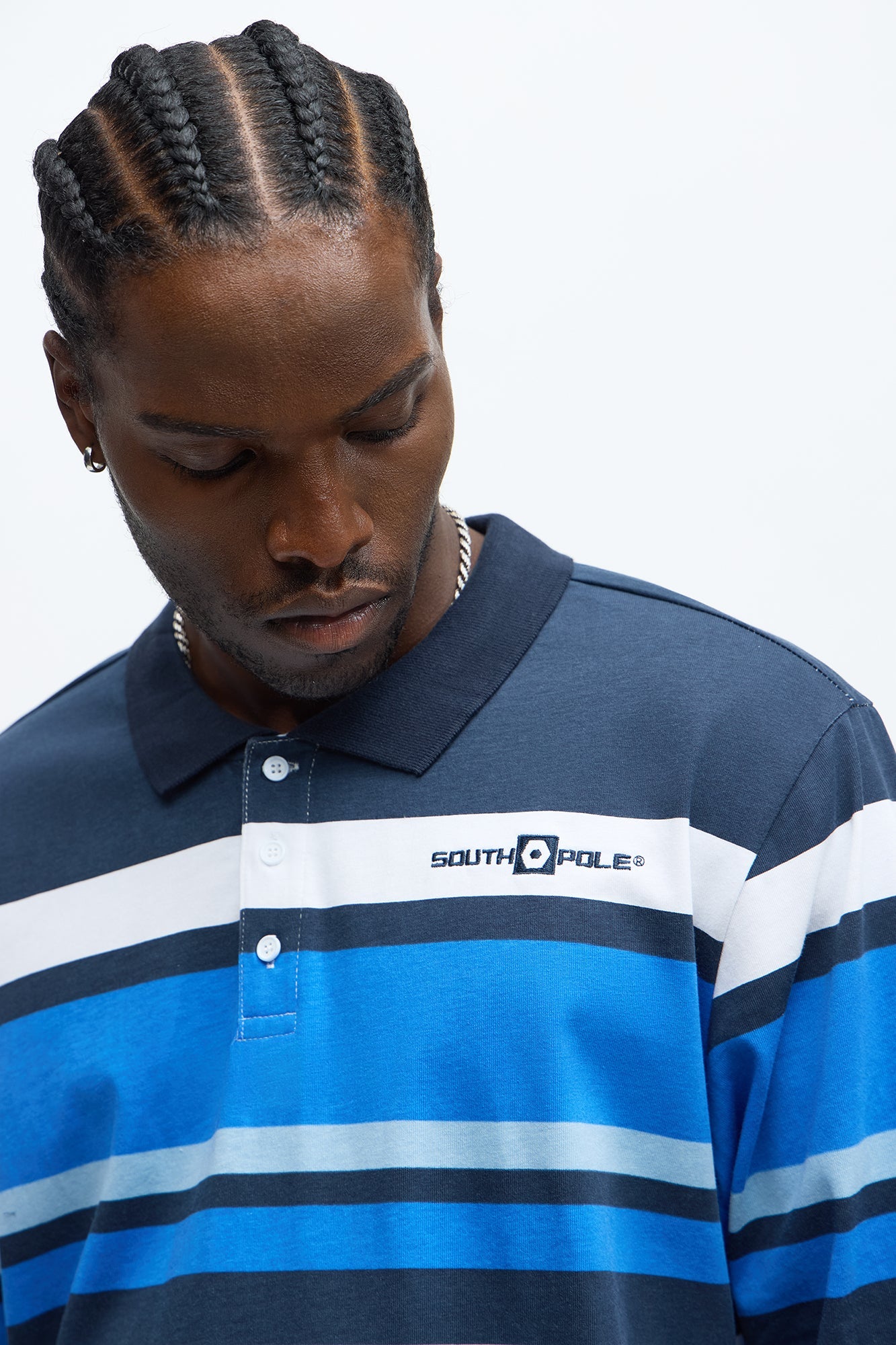 Southpole Long Sleeve Mid Striped Polo - Navy