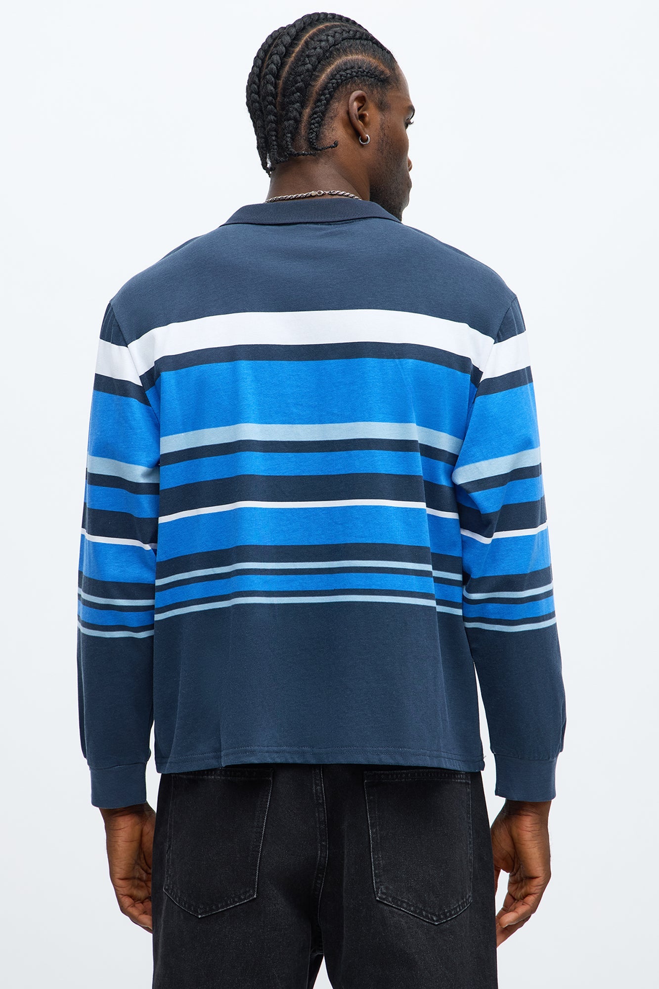 Southpole Long Sleeve Mid Striped Polo - Navy
