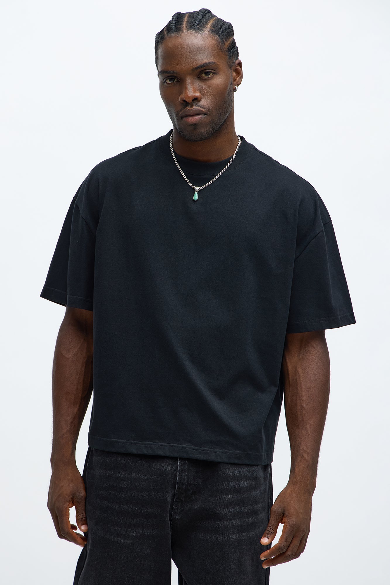 Premium Boxy Cropped Soft Cotton Tee - Black