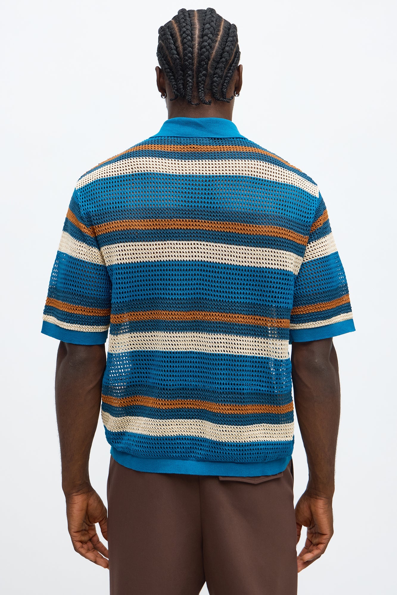 Regular Fit Striped Crochet Button Up Shirt - Blue