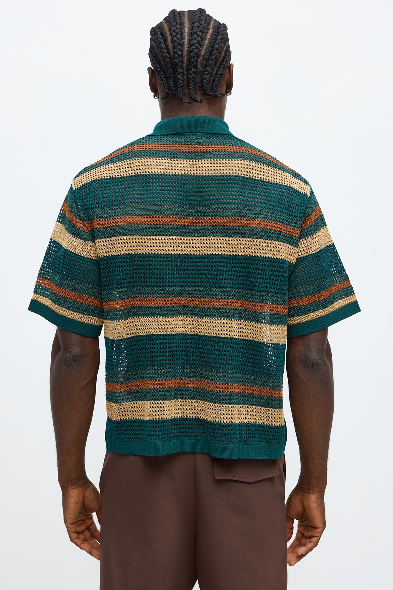 Regular Fit Striped Crochet Button Up Shirt - Teal