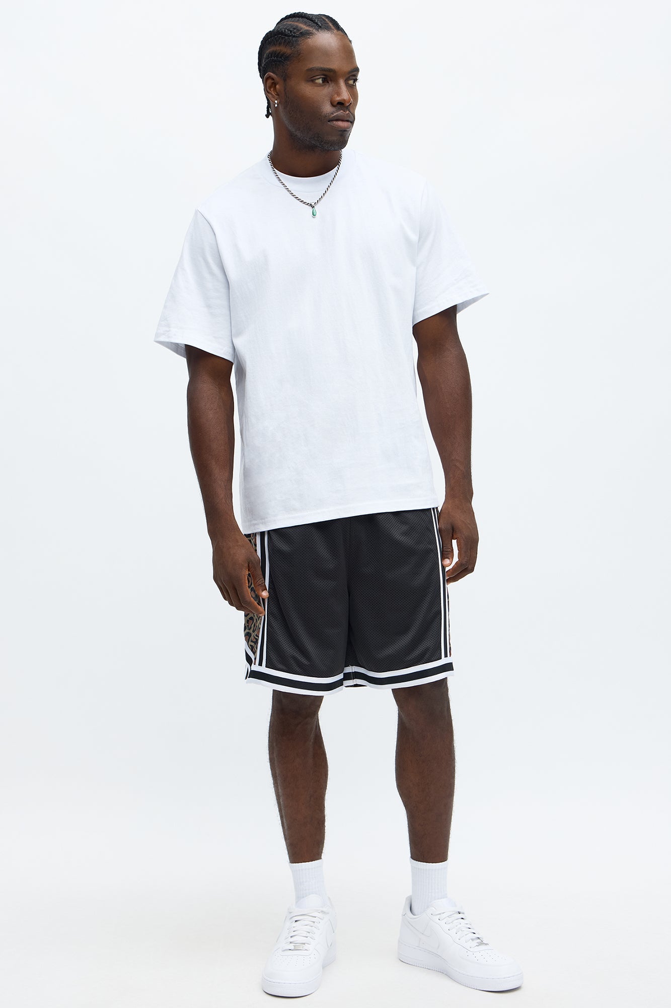 Relaxed Animal Print Panels Shorts - Black