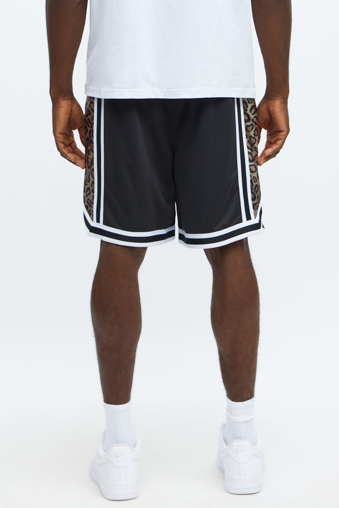 Relaxed Animal Print Panels Shorts - Black