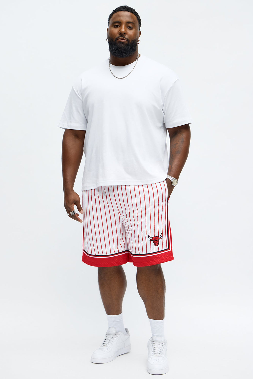 Bulls Relaxed Fit Striped Shorts - Cream