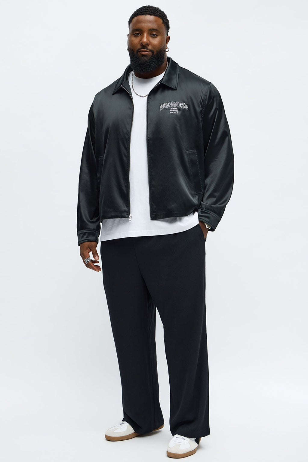 Cropped Paradise Satin Zip Up Jacket - Black