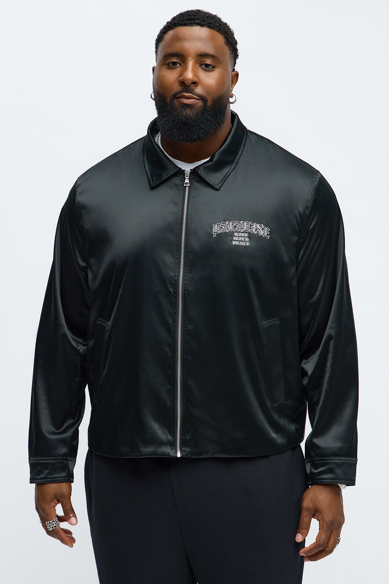 Cropped Paradise Satin Zip Up Jacket - Black