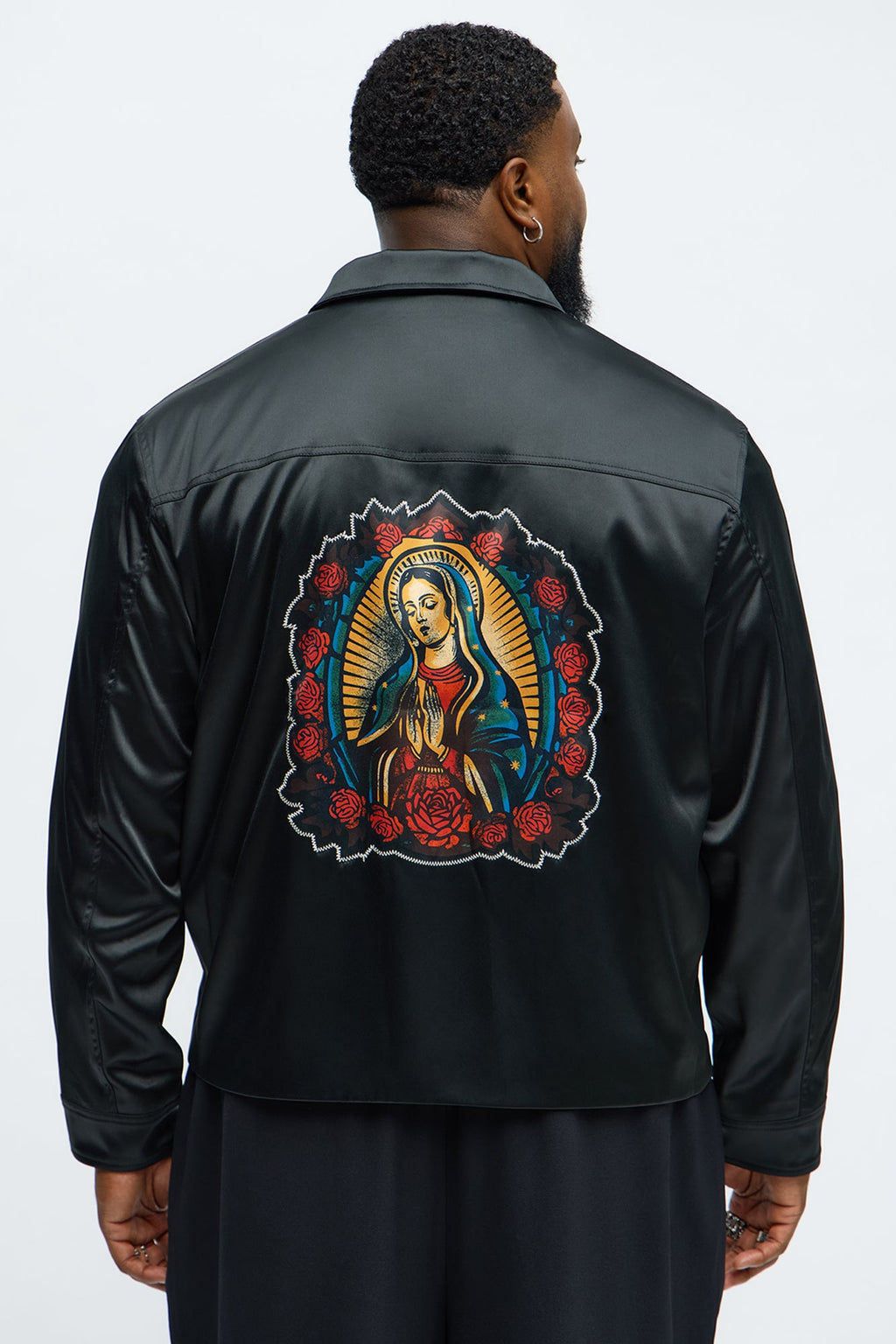 Cropped Paradise Satin Zip Up Jacket - Black