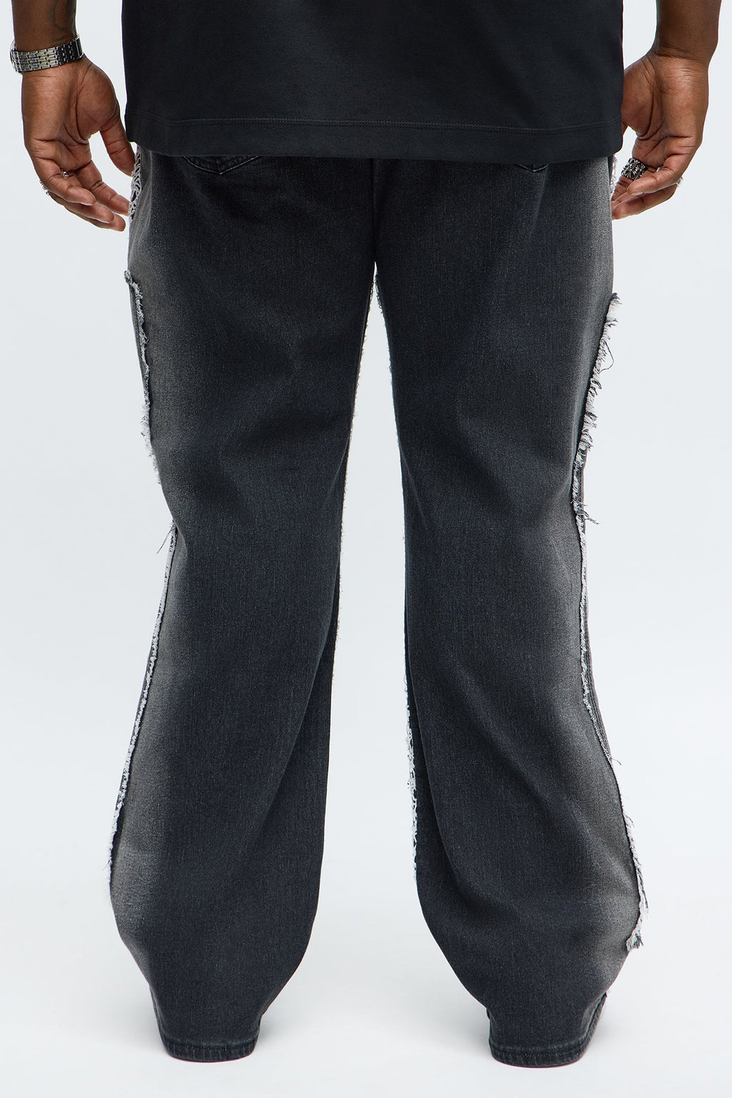 Stacked Slim Flare Burnout Laced Distressed Jeans - Black/combo