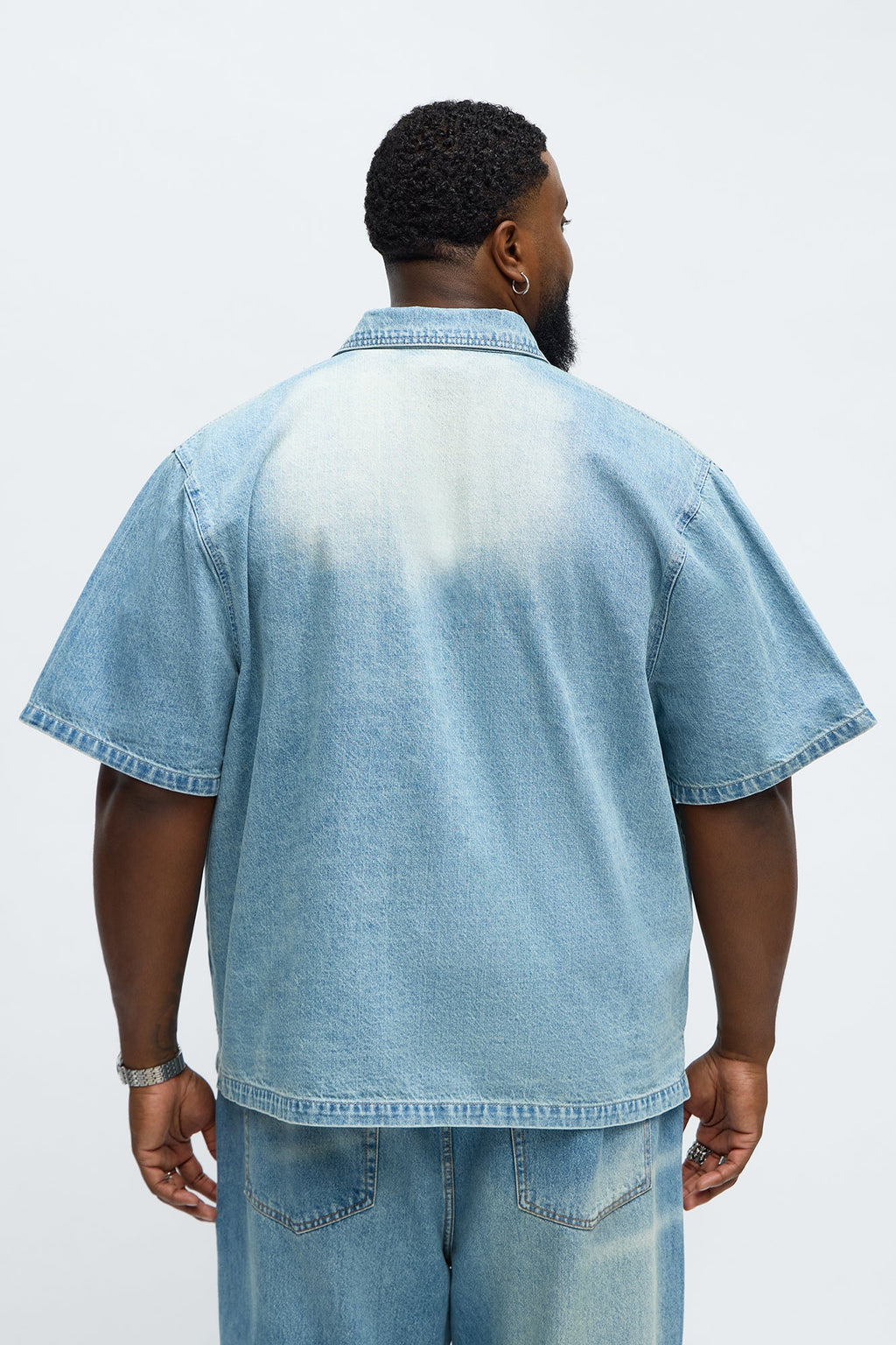 Washed Denim Button Up  - Light Blue