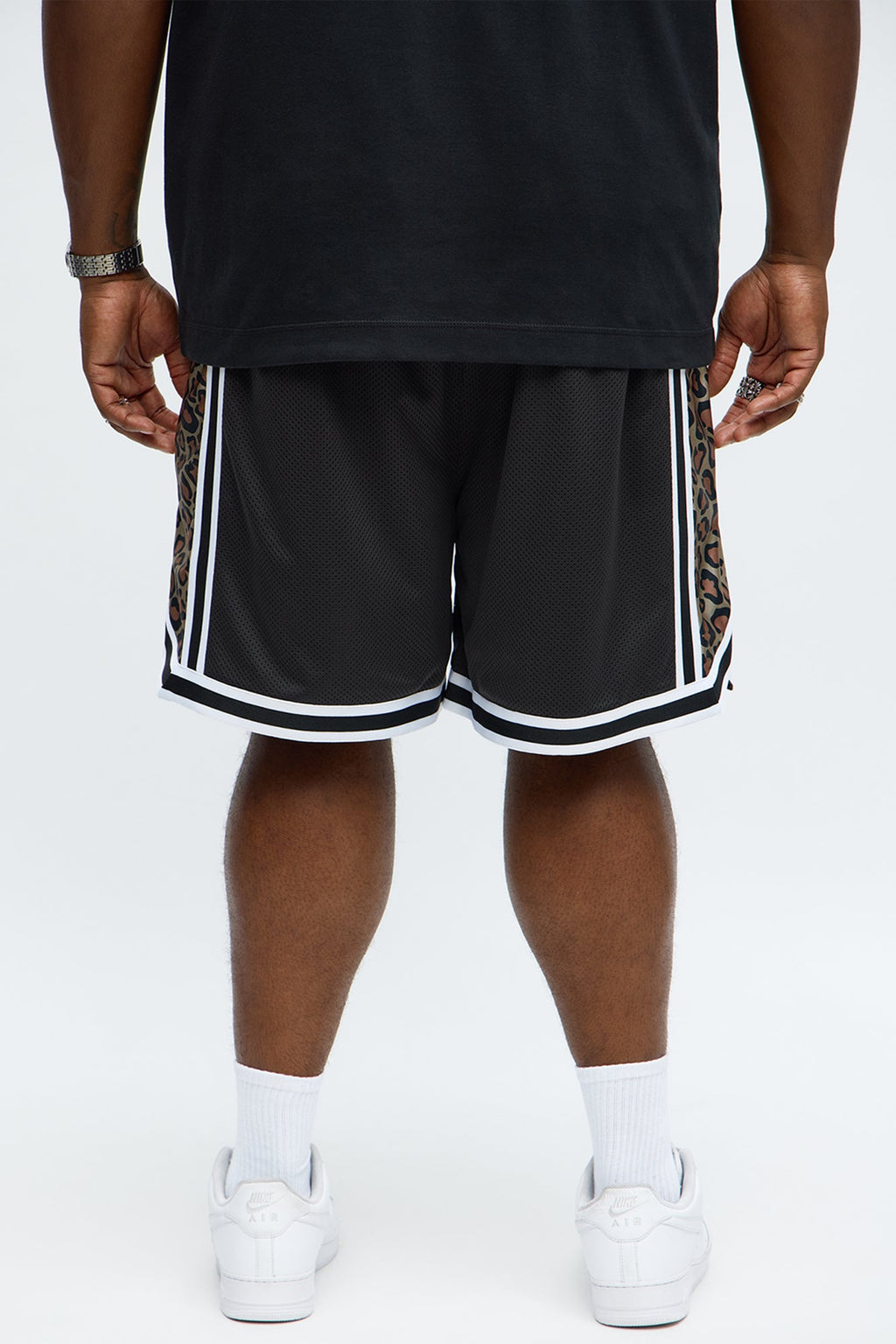 Relaxed Animal Print Panels Shorts - Black