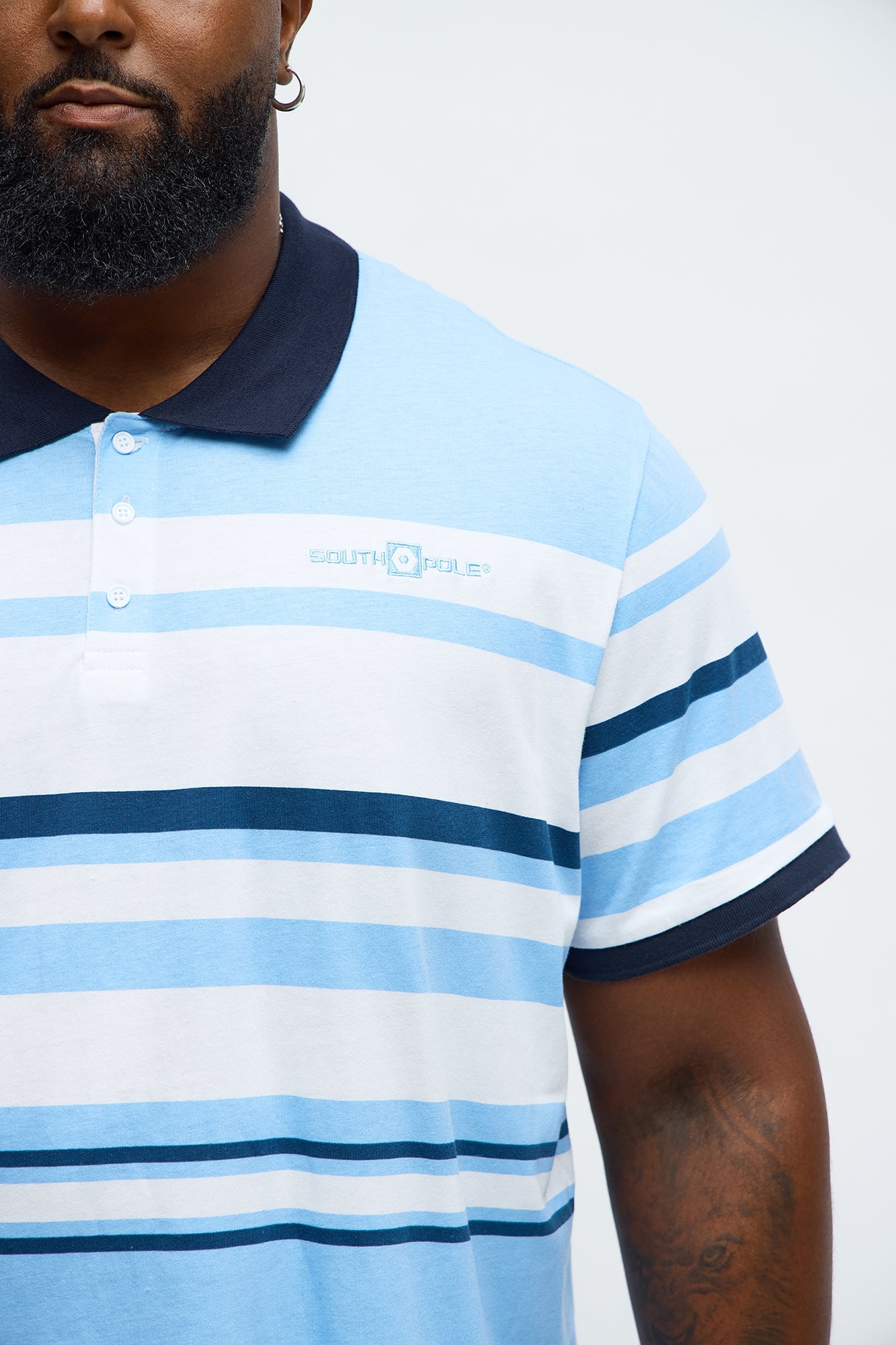 Southpole Short Sleeve Mid Striped Polo - Blue