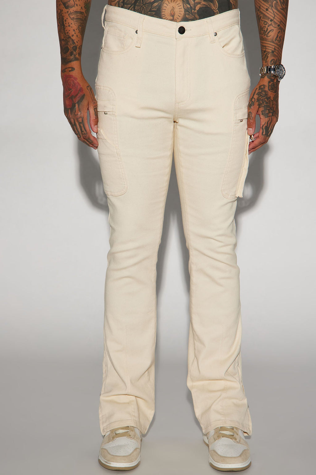 On A Good One Stacked Skinny Flare Jeans - Cream