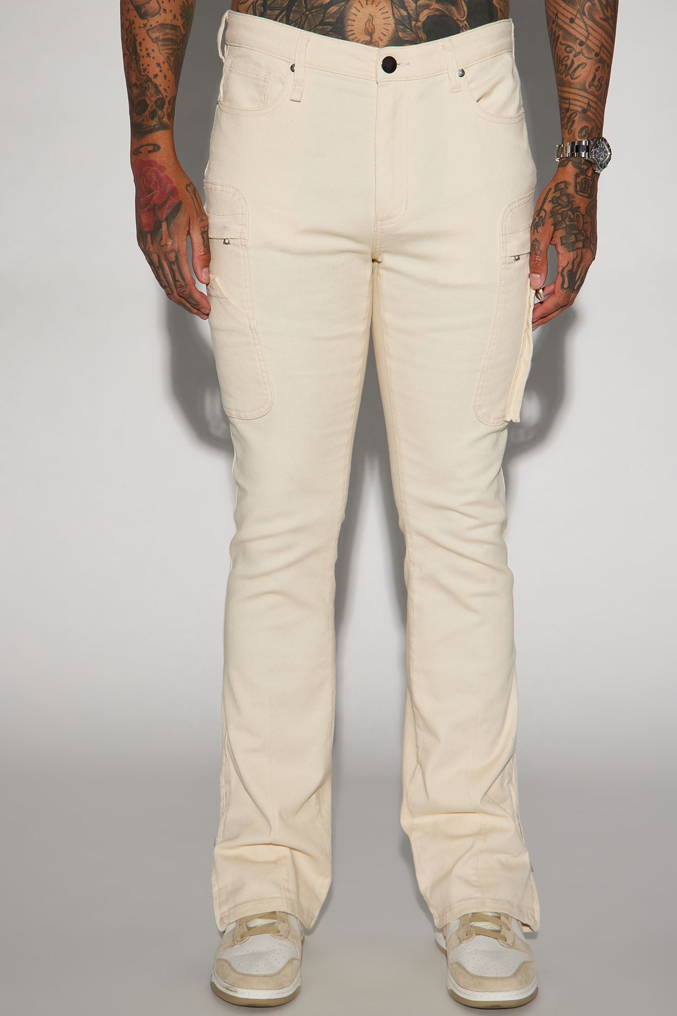 On A Good One Stacked Skinny Flare Jeans - Cream