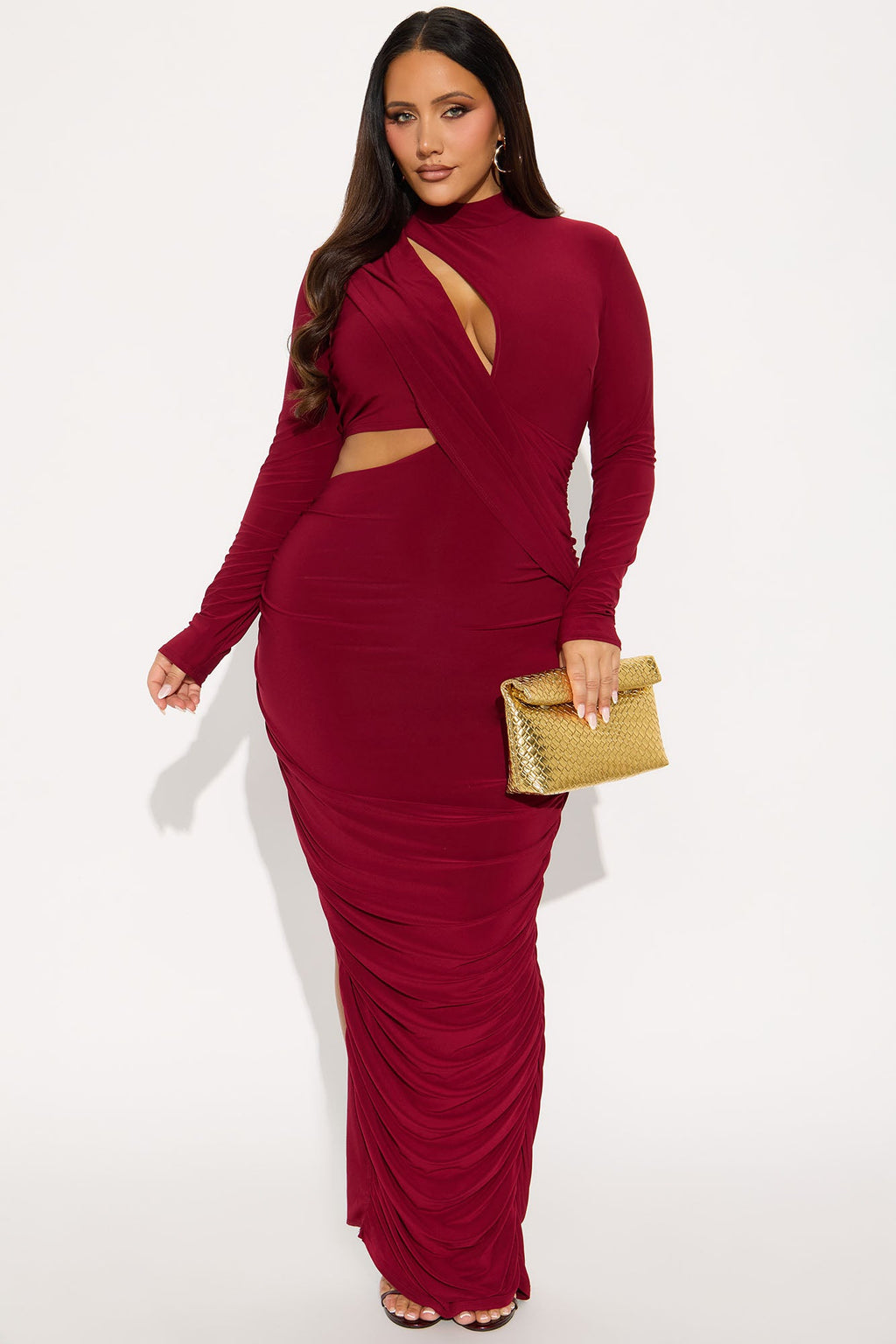 In Your Dreams Ruched Maxi Dress - Burgundy