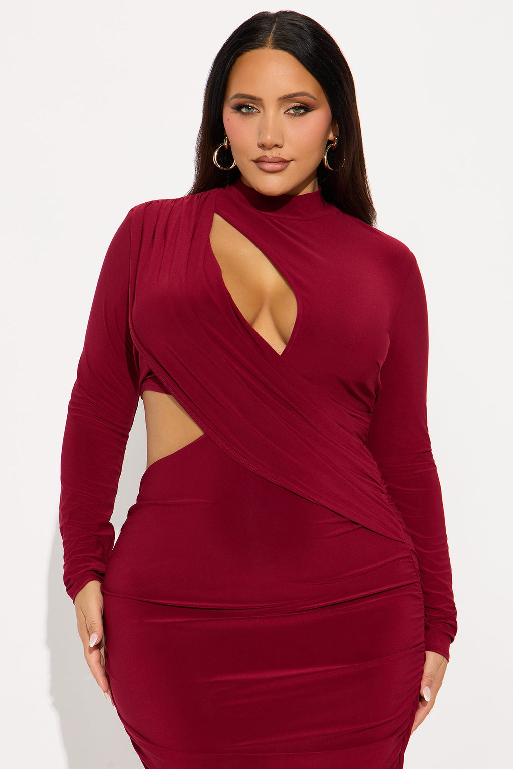 In Your Dreams Ruched Maxi Dress - Burgundy